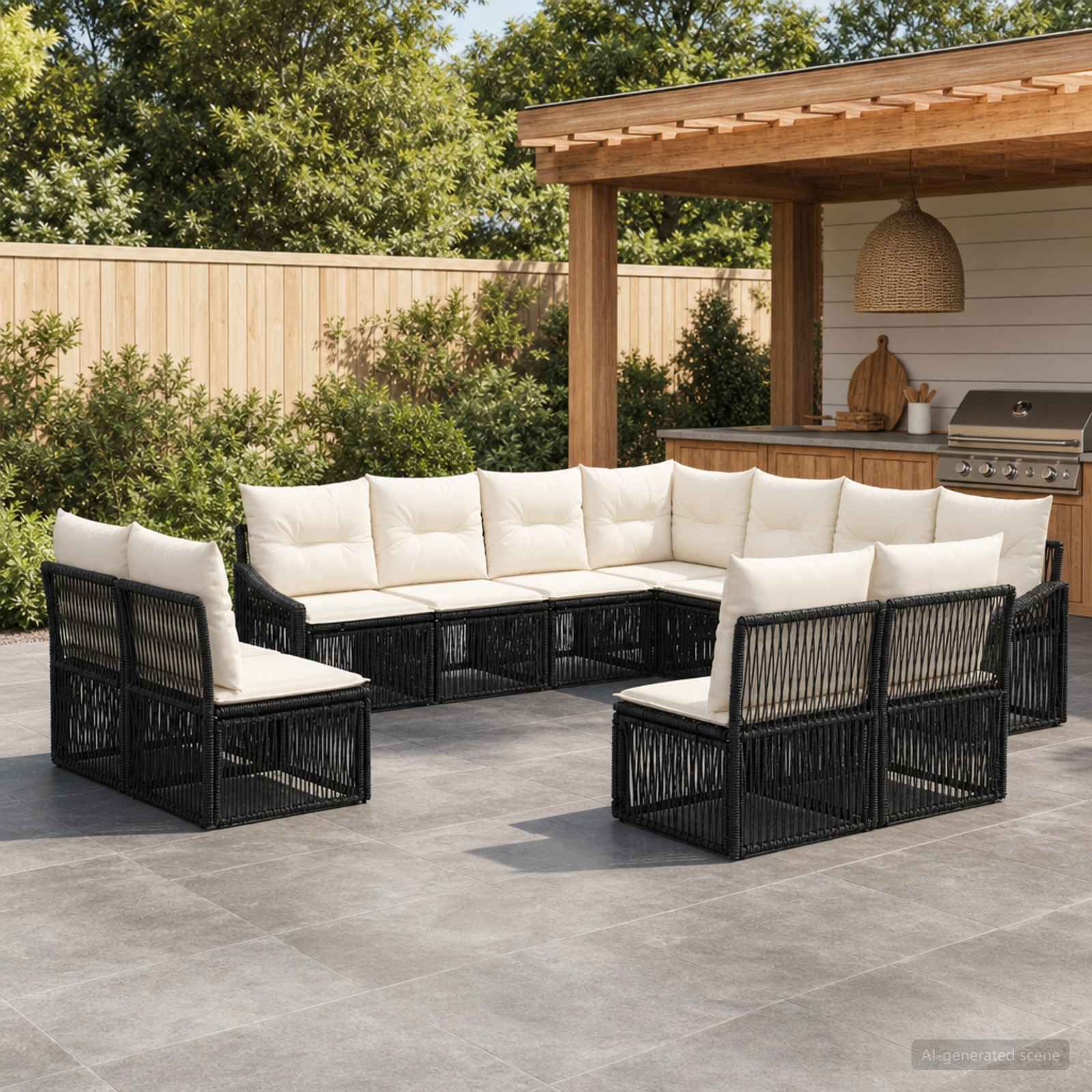 Gartensofa-set 11 stk. Schwarz Poly-Rattan