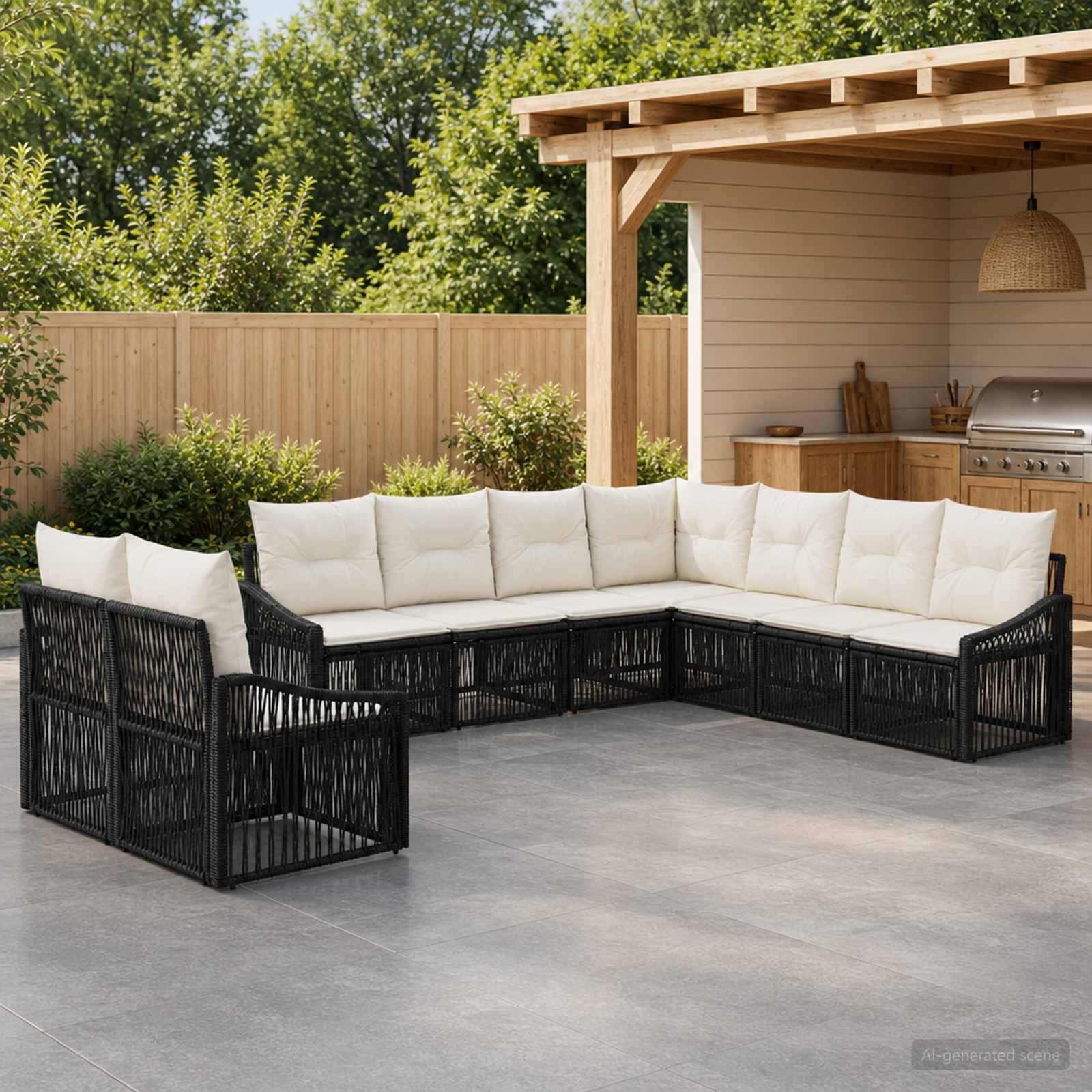 Gartensofa-set 9 stk. Schwarz Poly-Rattan