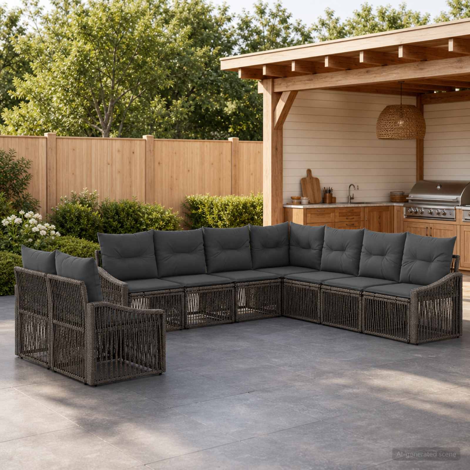 Gartensofa-set 9 stk. Grau Poly-Rattan