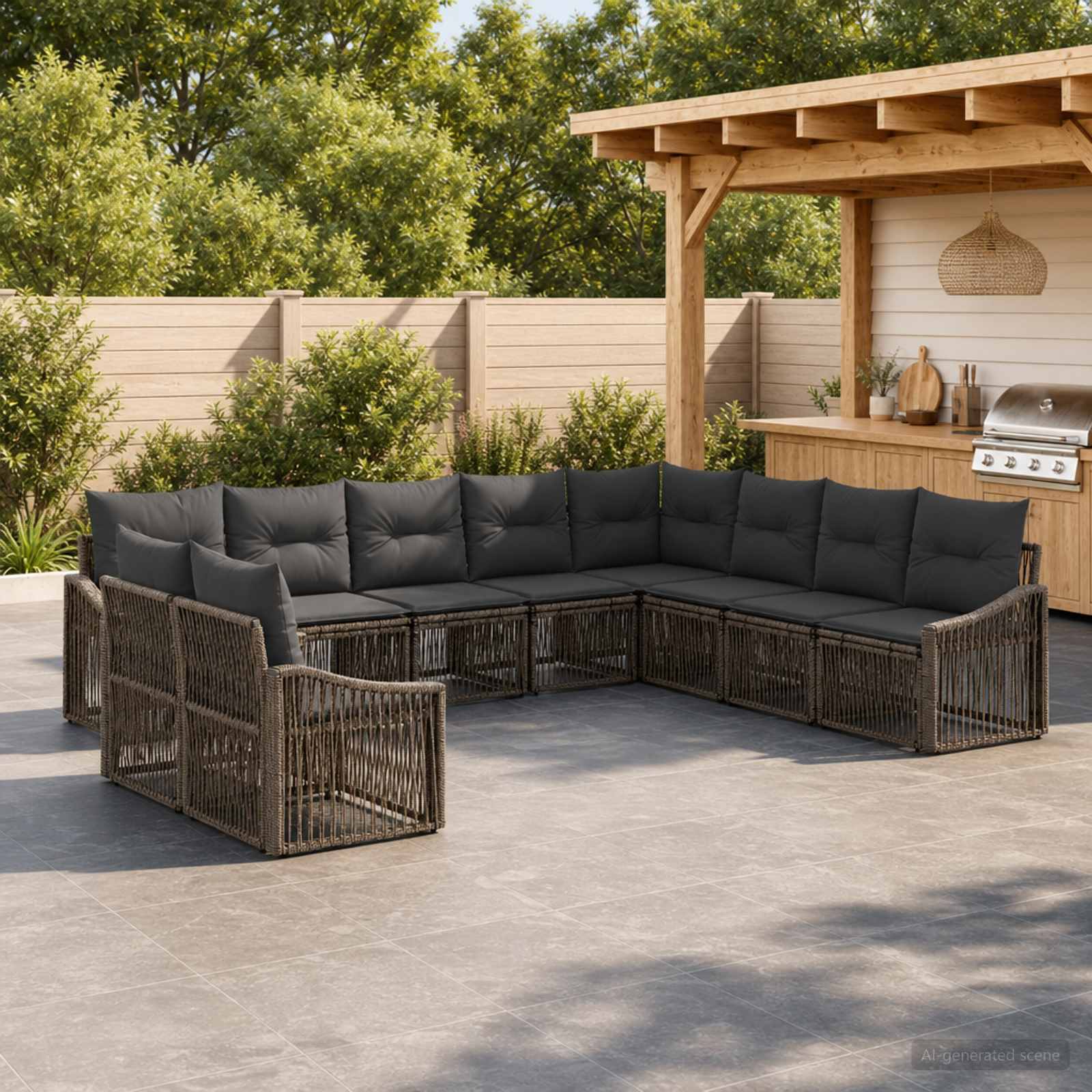 Gartensofa-set 10 stk. Grau Poly-Rattan