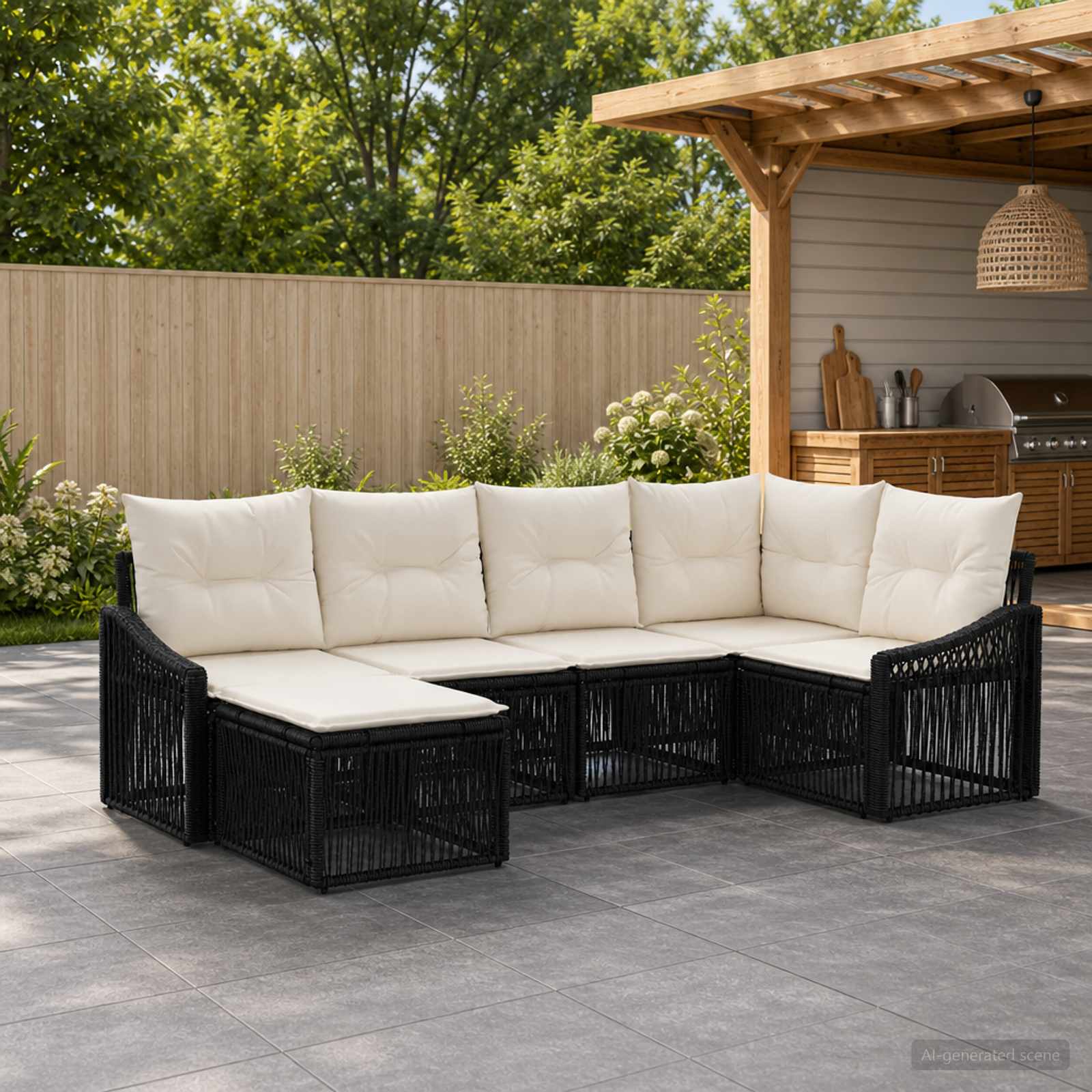 Gartensofa-set 6 stk. Schwarz Poly-Rattan