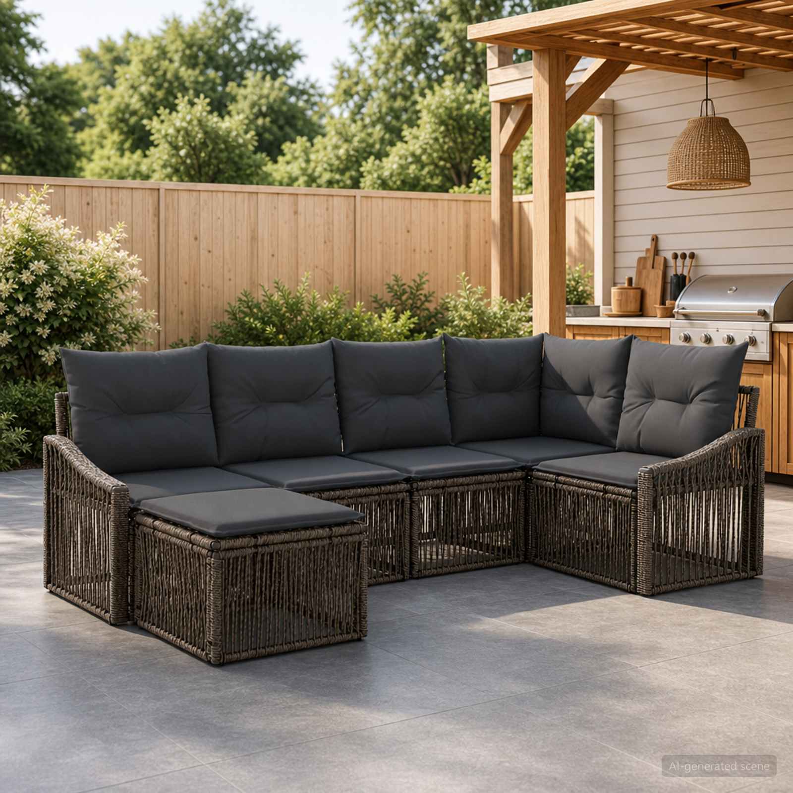 Gartensofa-set 6 stk. Grau Poly-Rattan
