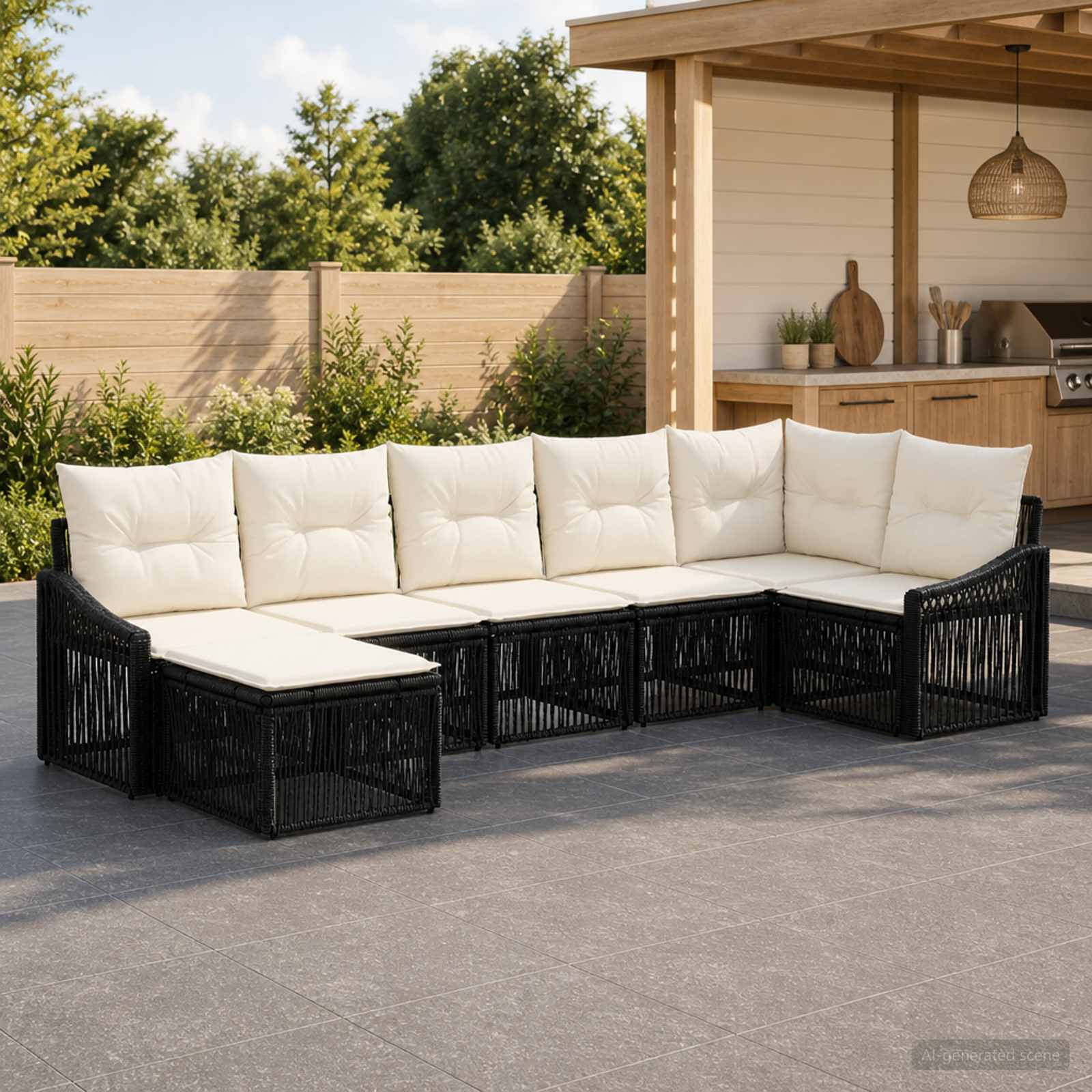 Gartensofa-set 7 stk. Schwarz Poly-Rattan