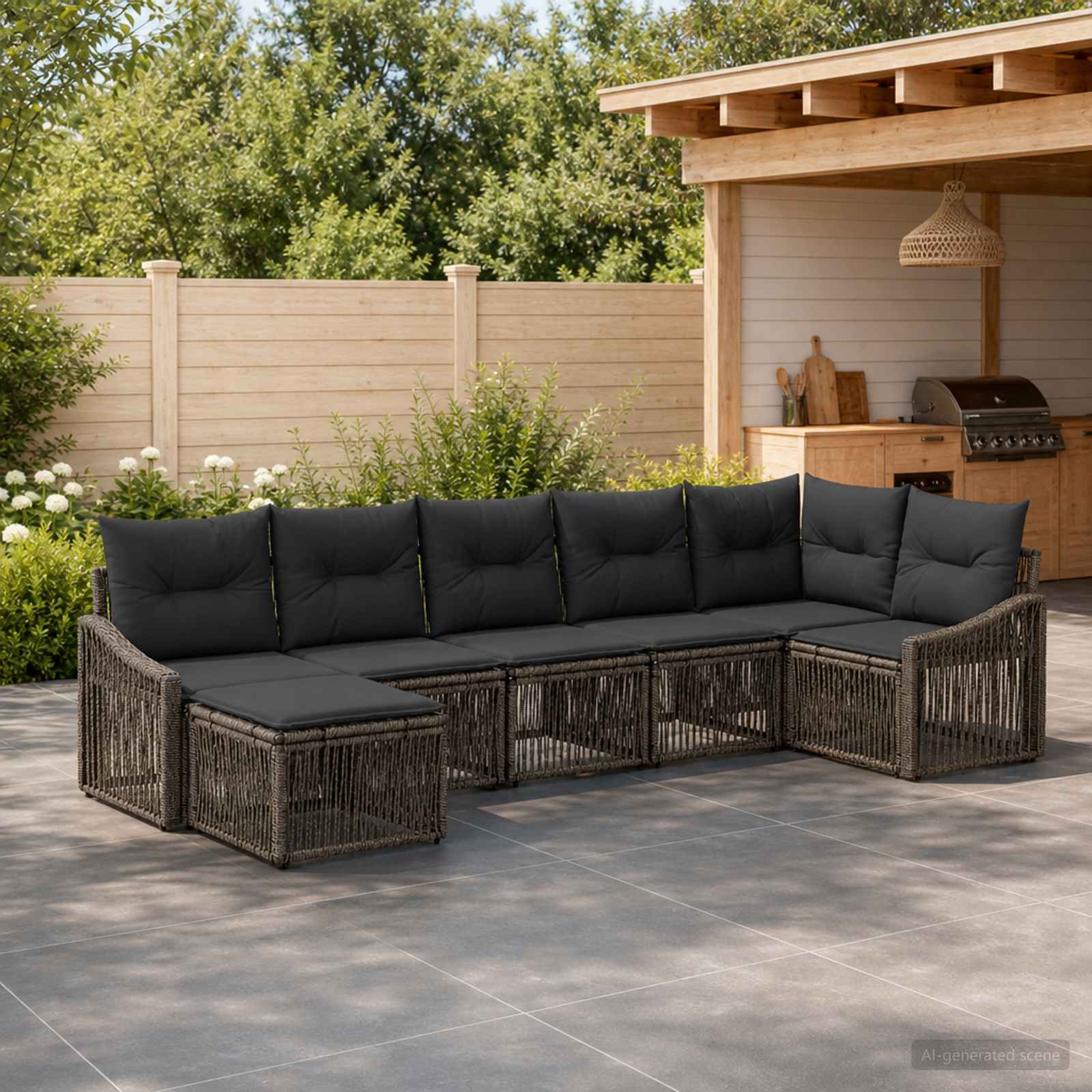 Gartensofa-set 7 stk. Grau Poly-Rattan