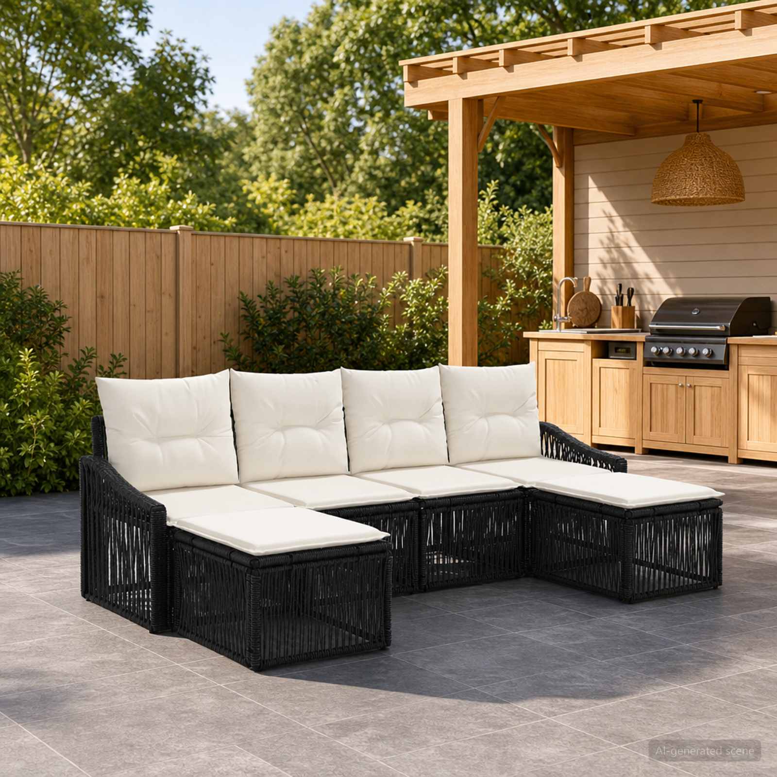 Gartensofa-set 6 stk. Schwarz Poly-Rattan