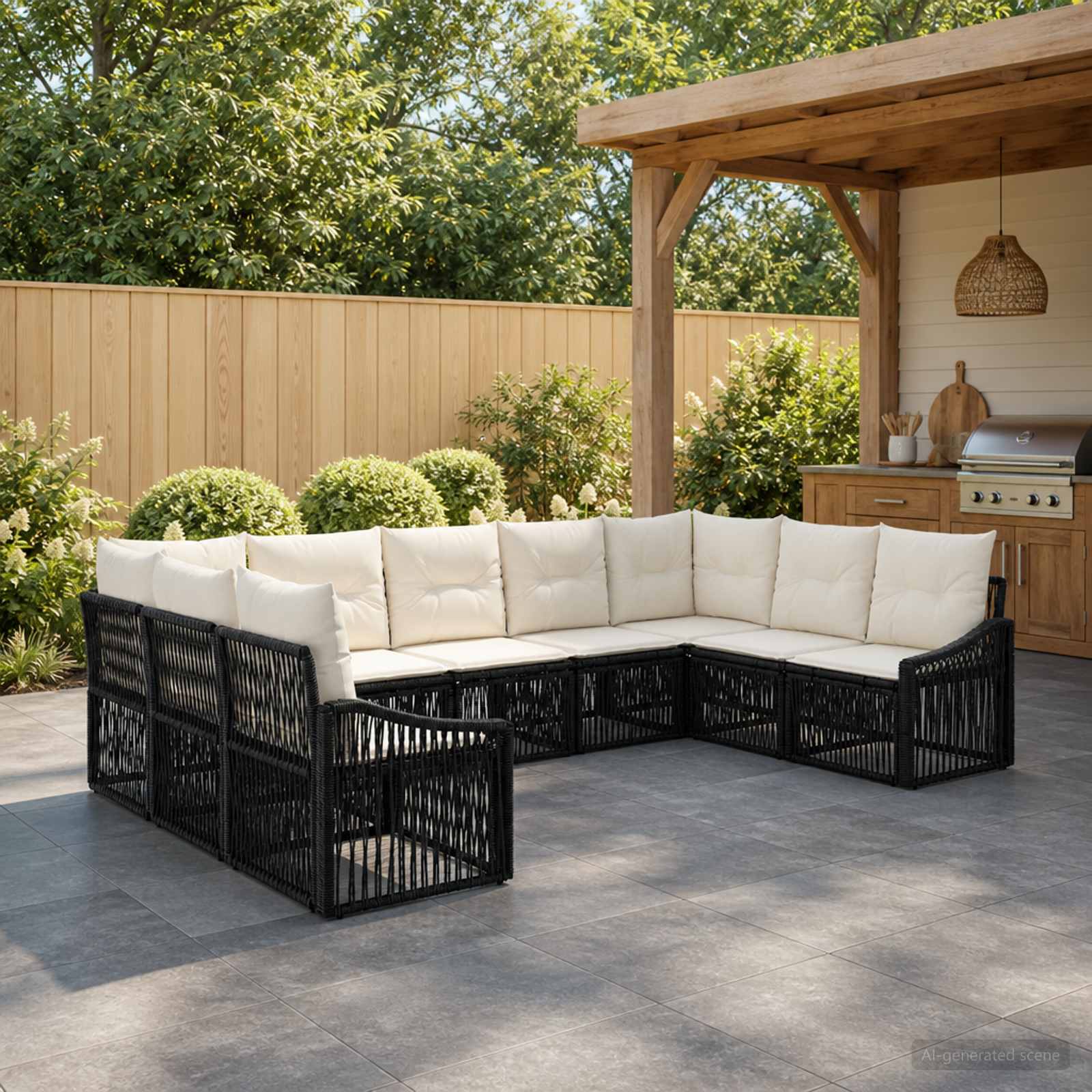 Gartensofa-set 9 stk. Schwarz Poly-Rattan