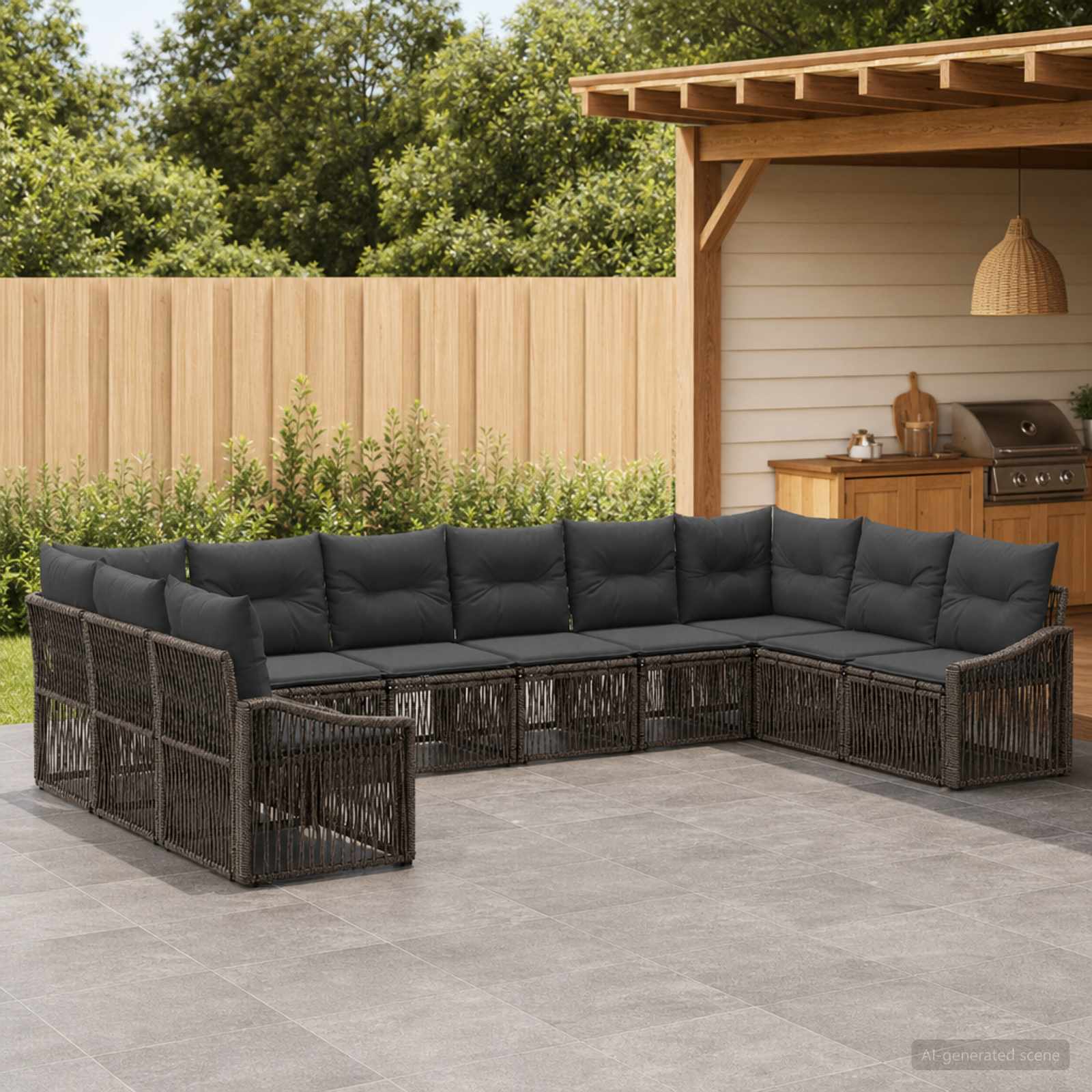 Gartensofa-set 10 stk. Grau Poly-Rattan