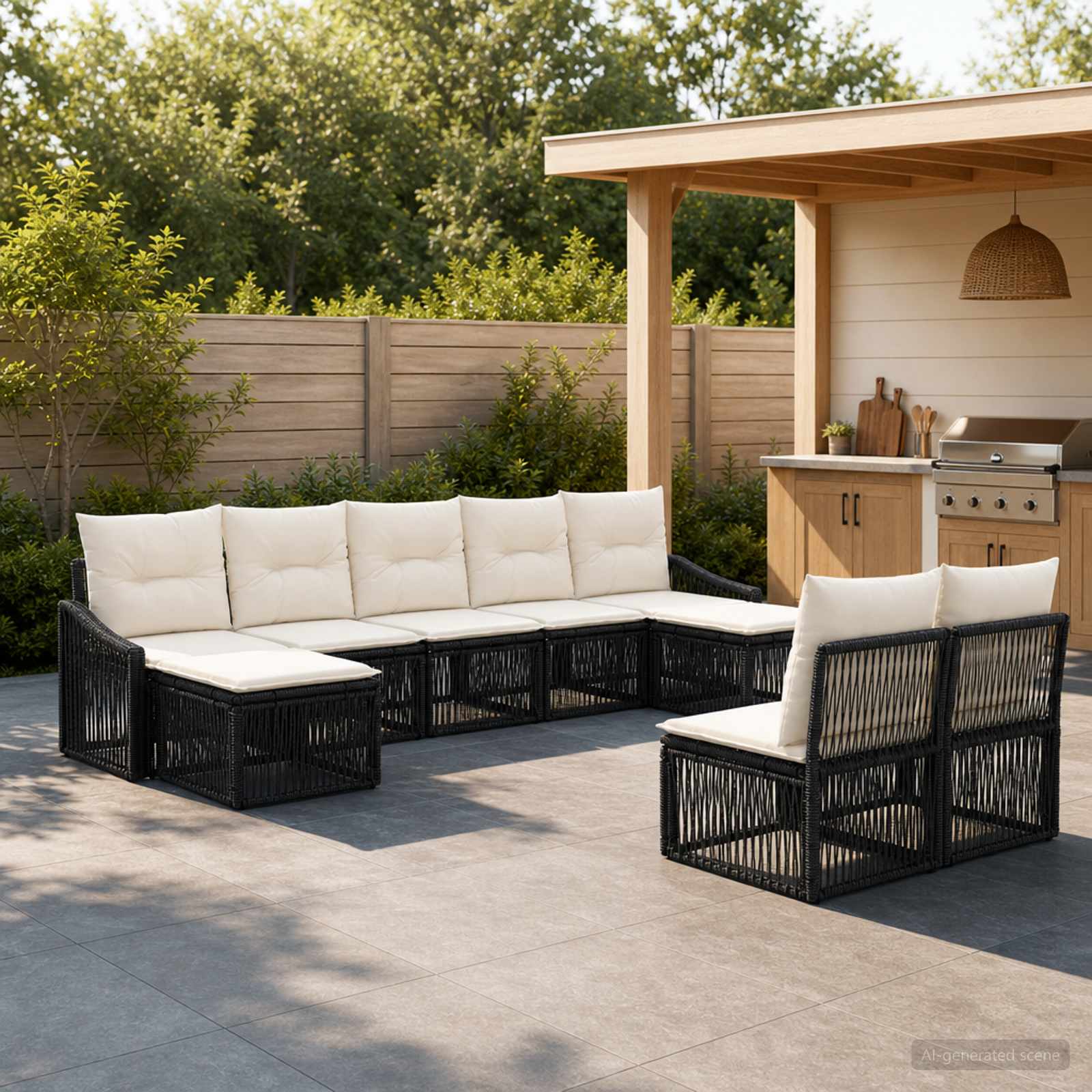 Gartensofa-set 9 stk. Schwarz Poly-Rattan