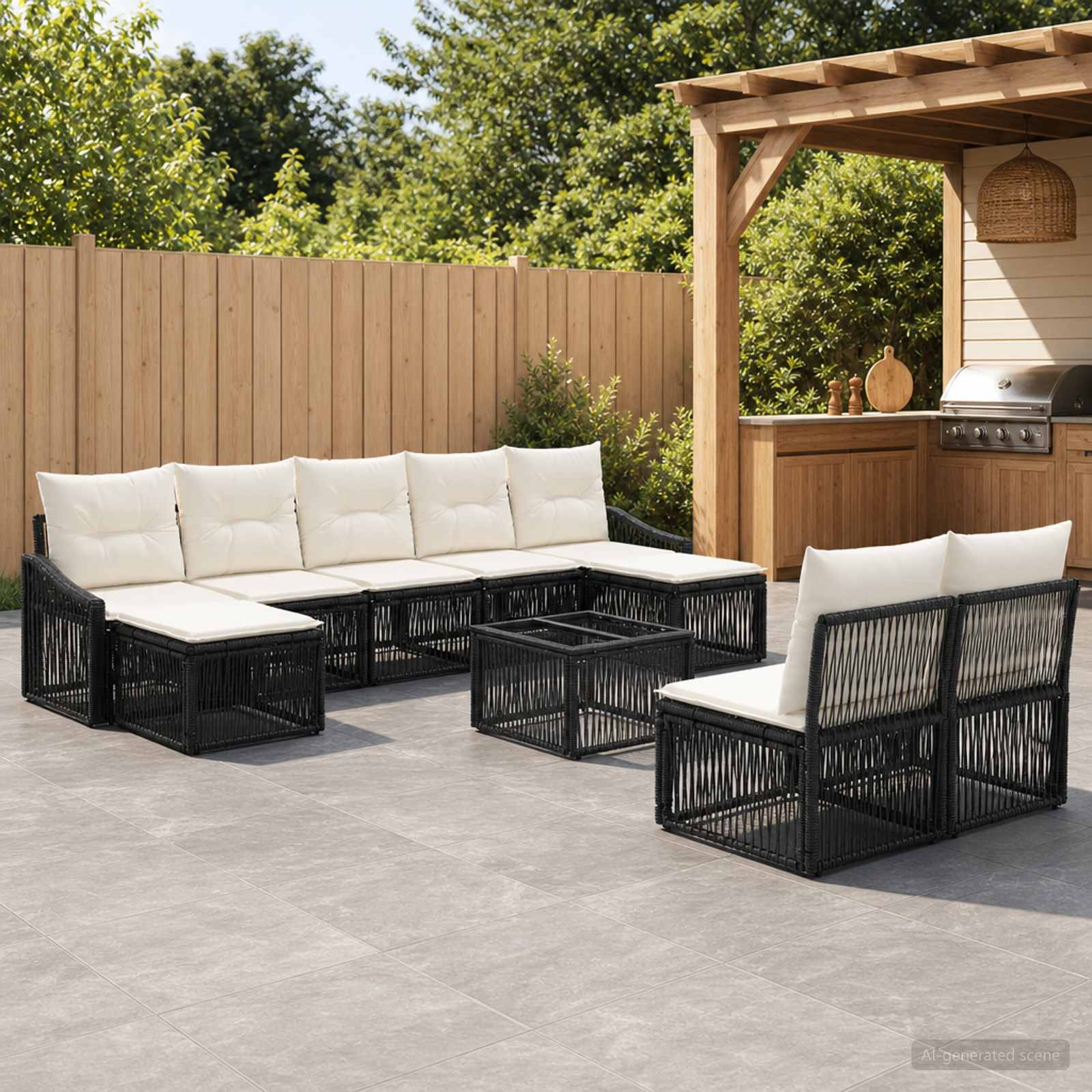 Gartensofa-set 10 stk. Schwarz Poly-Rattan