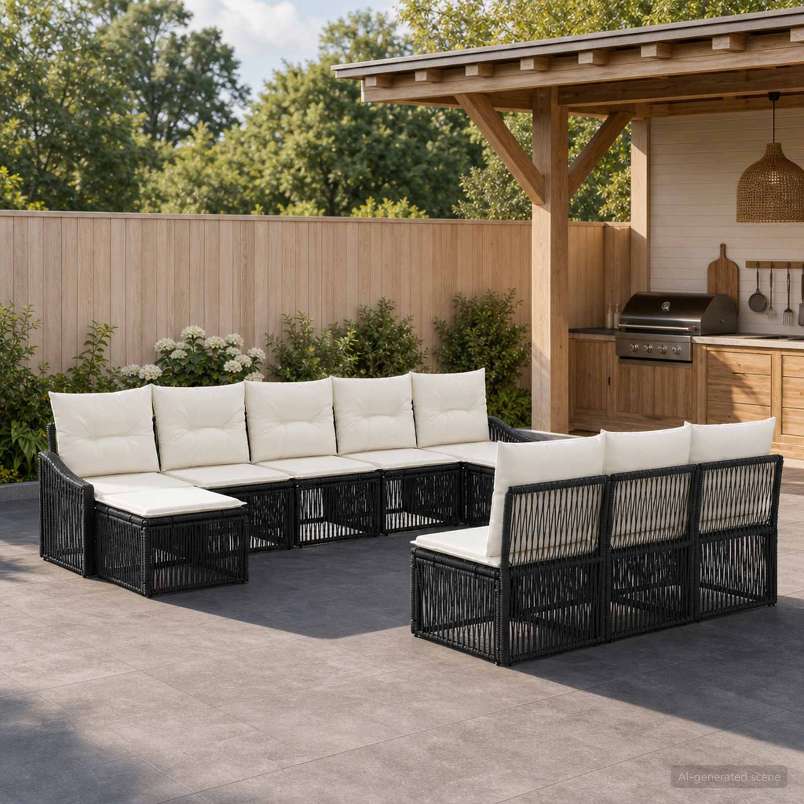 Gartensofa-set 10 stk. Schwarz Poly-Rattan