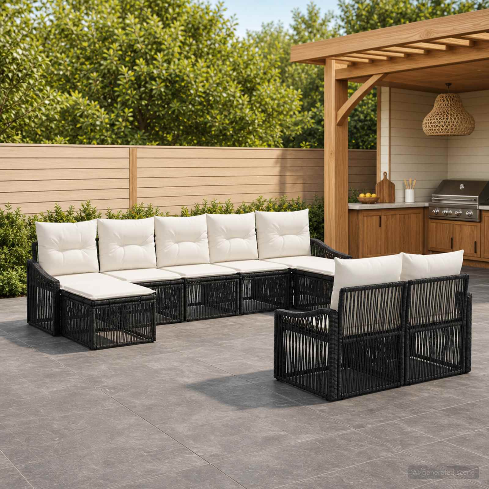 Gartensofa-set 9 stk. Schwarz Poly-Rattan
