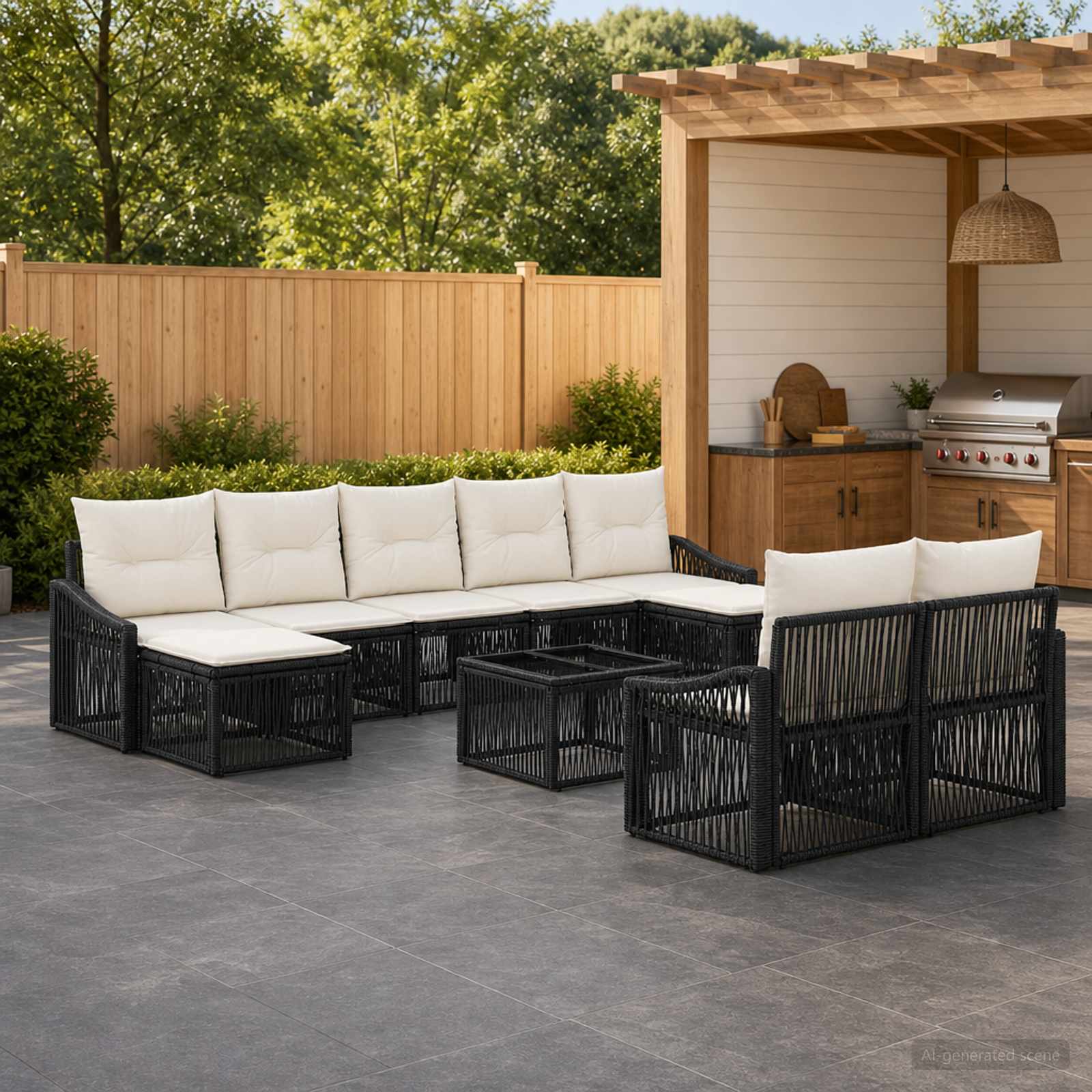 Gartensofa-set 10 stk. Schwarz Poly-Rattan