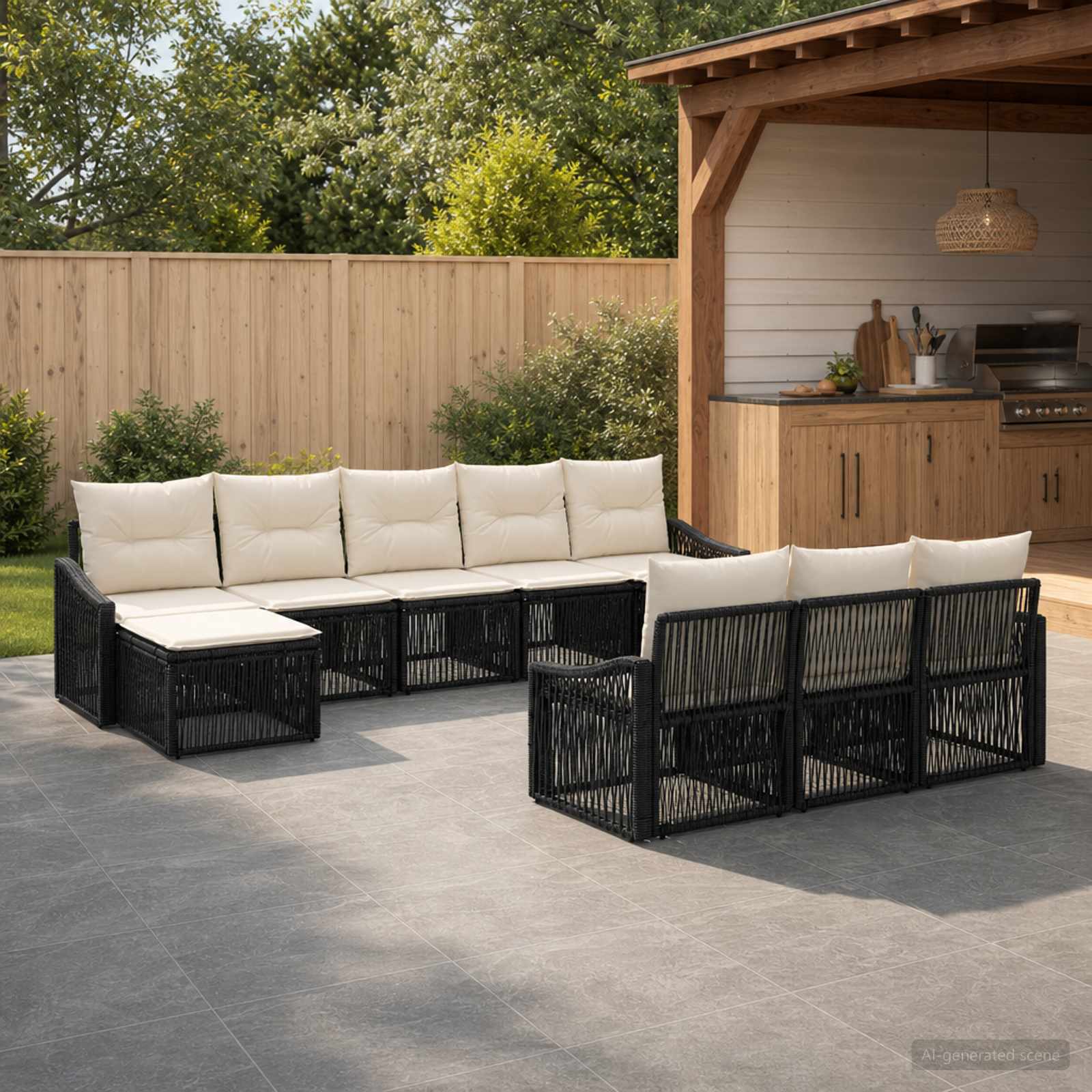 Gartensofa-set 10 stk. Schwarz Poly-Rattan