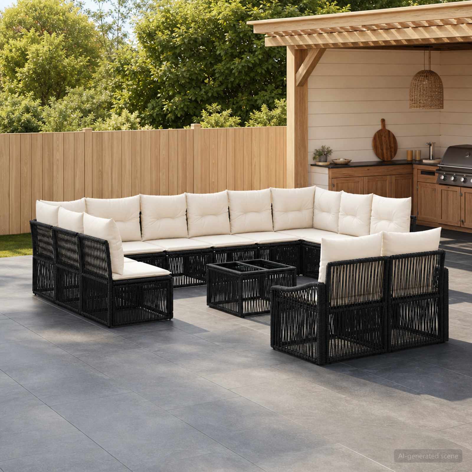 Gartensofa-set 13 stk. Schwarz Poly-Rattan