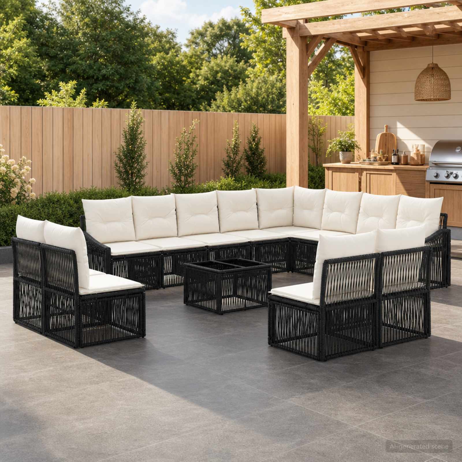 Gartensofa-set 13 stk. Schwarz Poly-Rattan