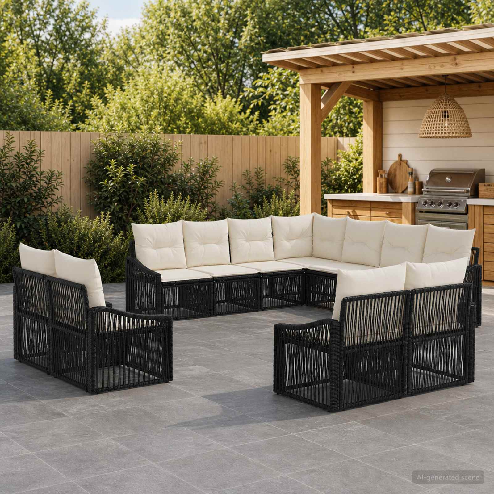 Gartensofa-set 11 stk. Schwarz Poly-Rattan