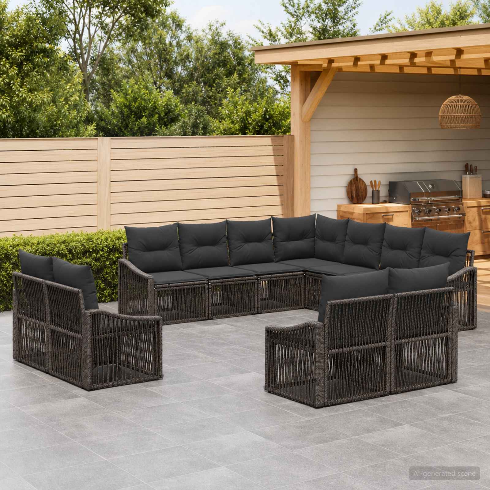 Gartensofa-set 11 stk. Grau Poly-Rattan