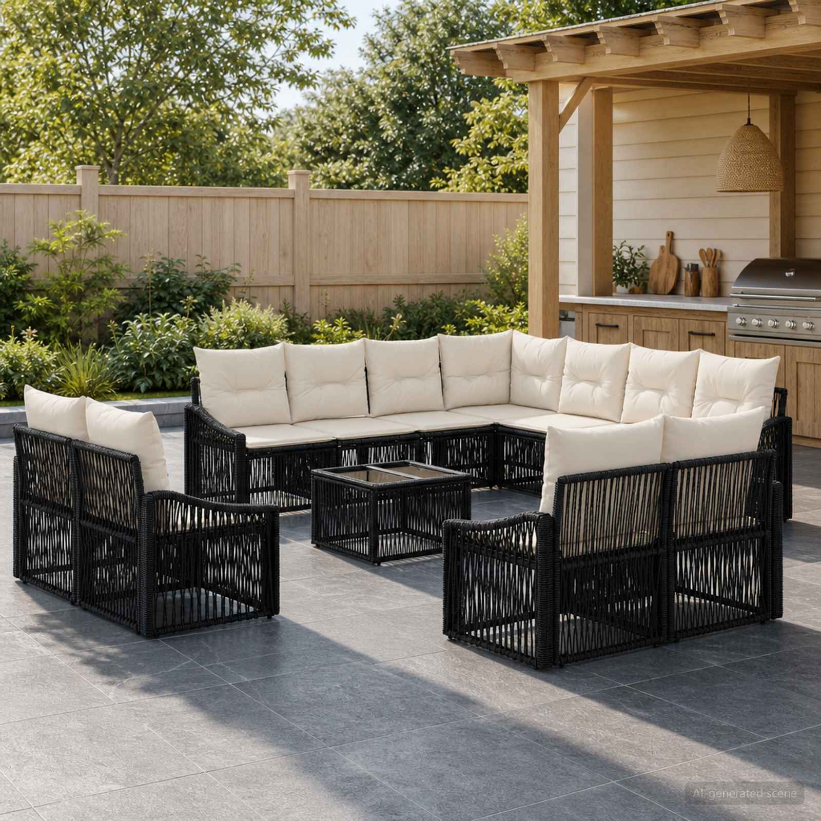 Gartensofa-set 12 stk. Schwarz Poly-Rattan