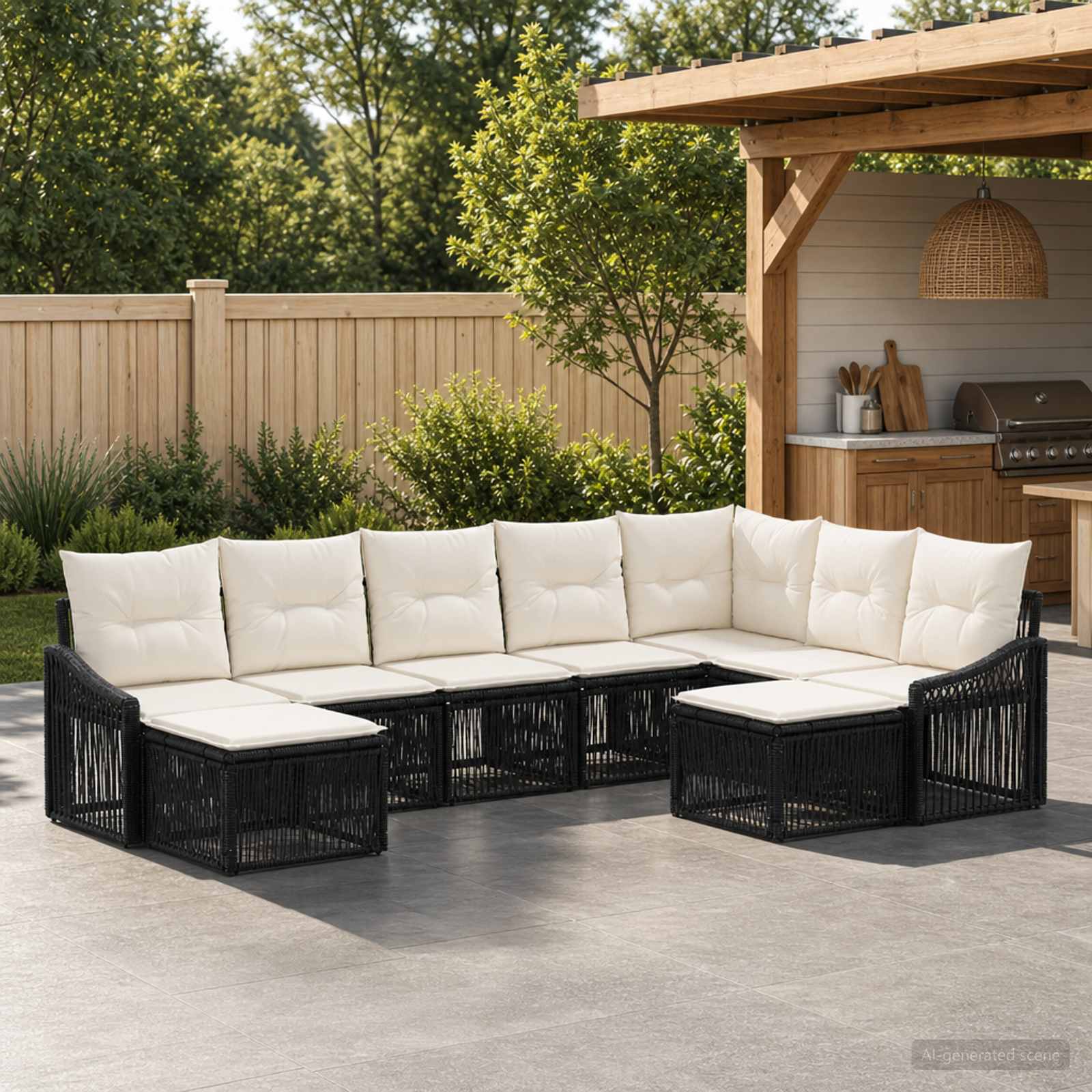 Gartensofa-set 9 stk. Schwarz Poly-Rattan