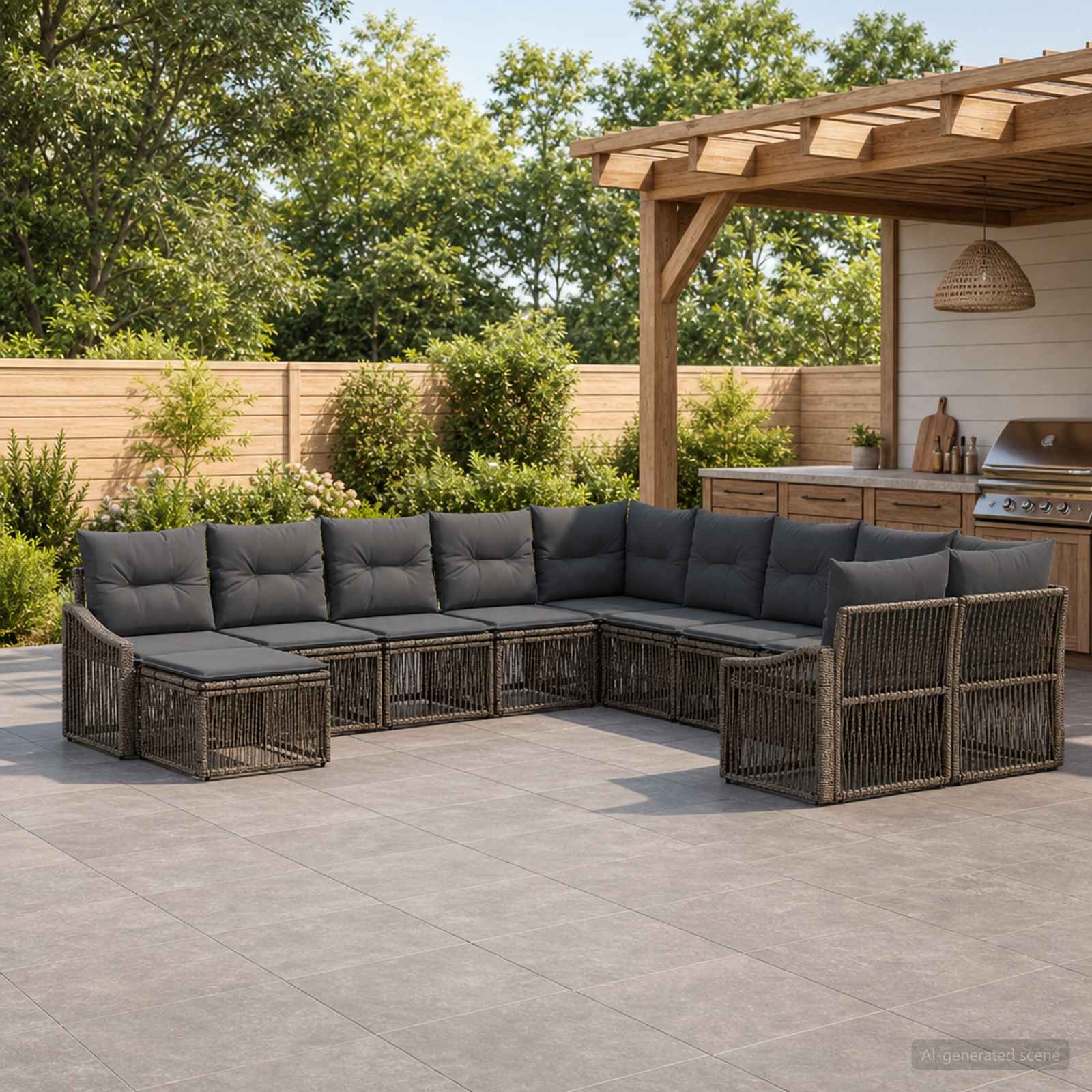 Gartensofa-set 11 stk. Grau Poly-Rattan