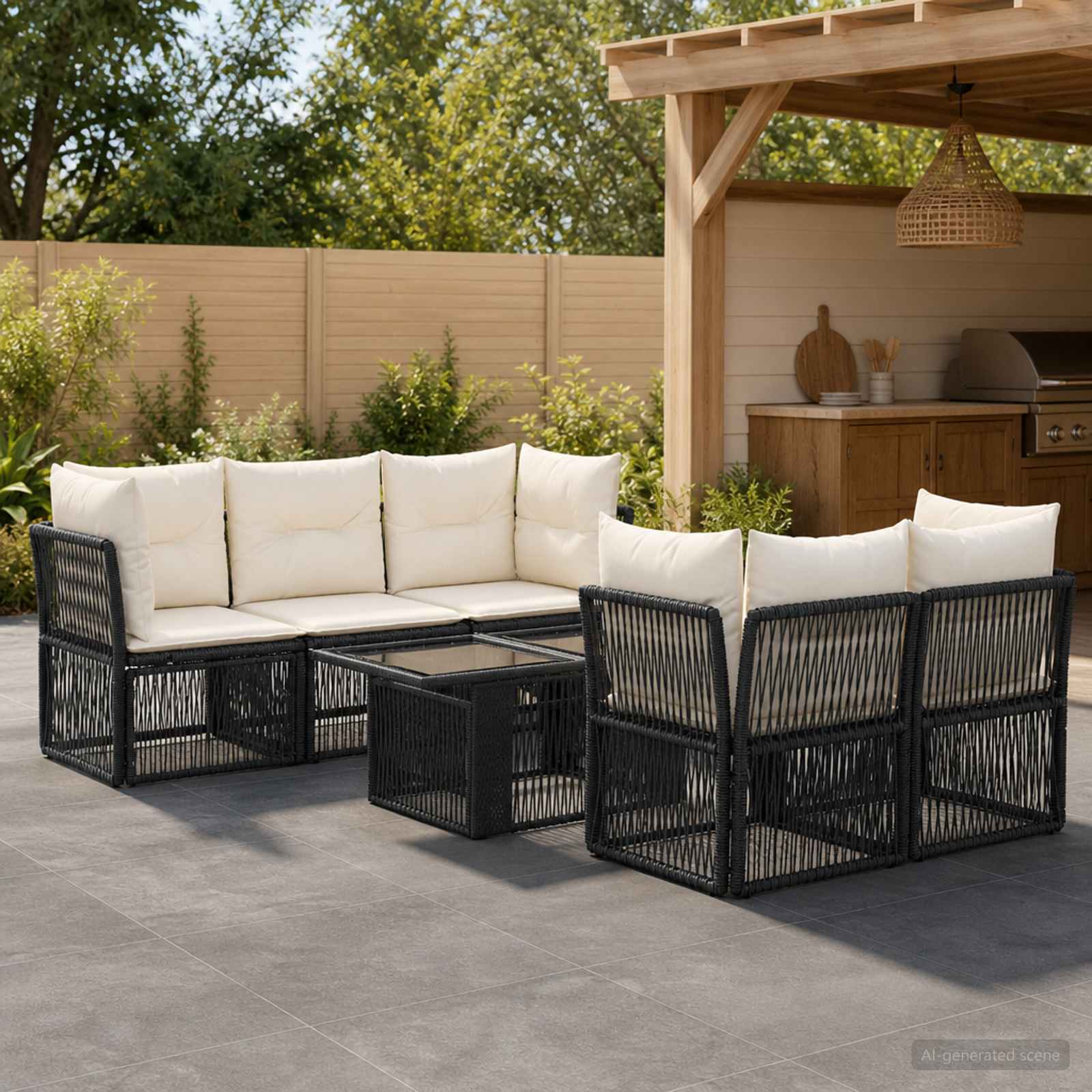 Gartensofa-set 6 stk. Schwarz Poly-Rattan