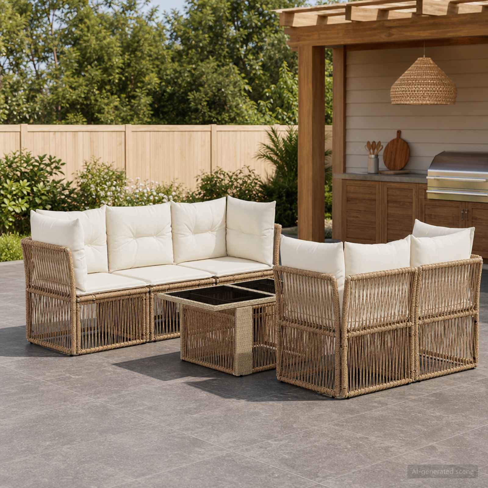 Gartensofa-set 6 stk. Beige Poly-Rattan