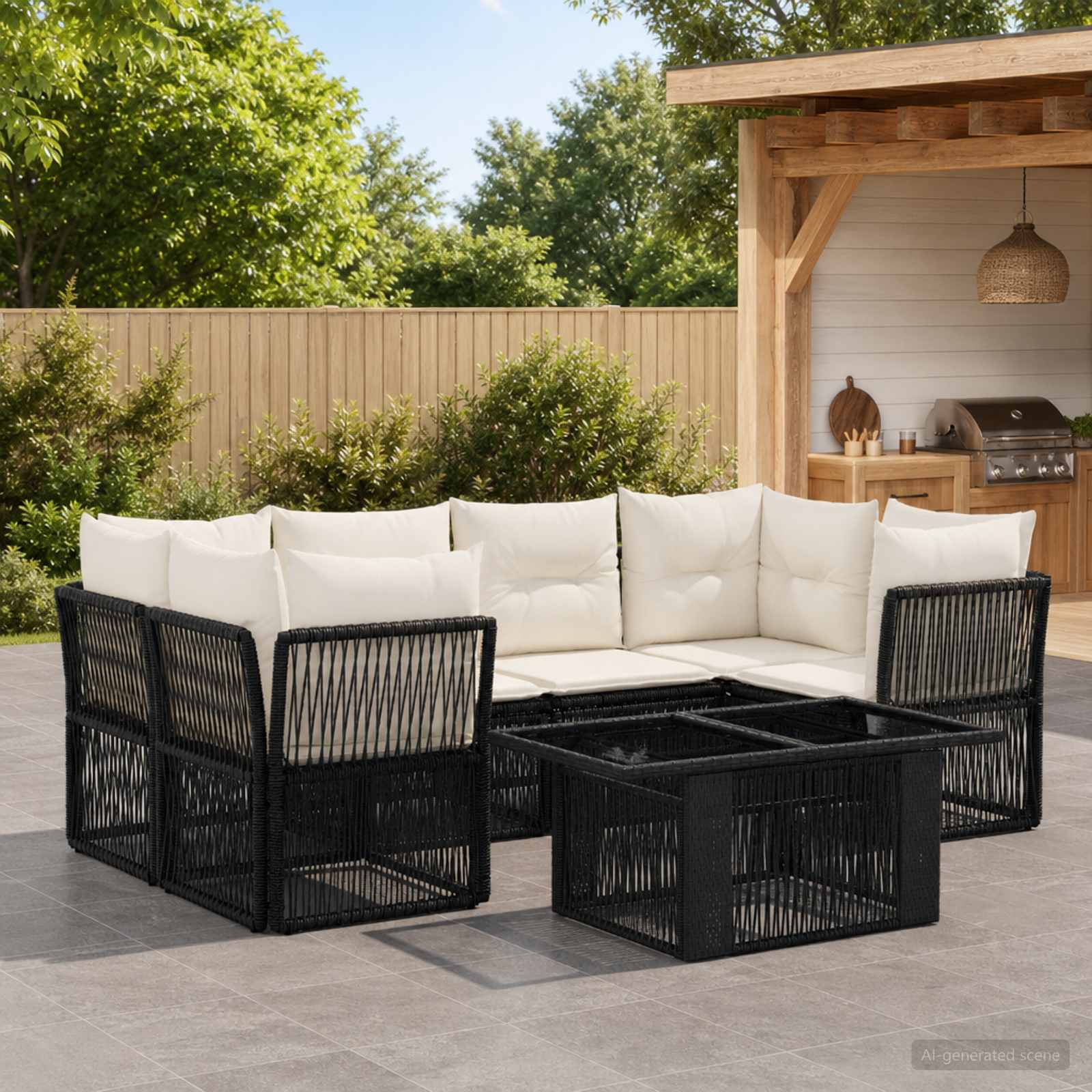 Gartensofa-set 7 stk. Schwarz Poly-Rattan