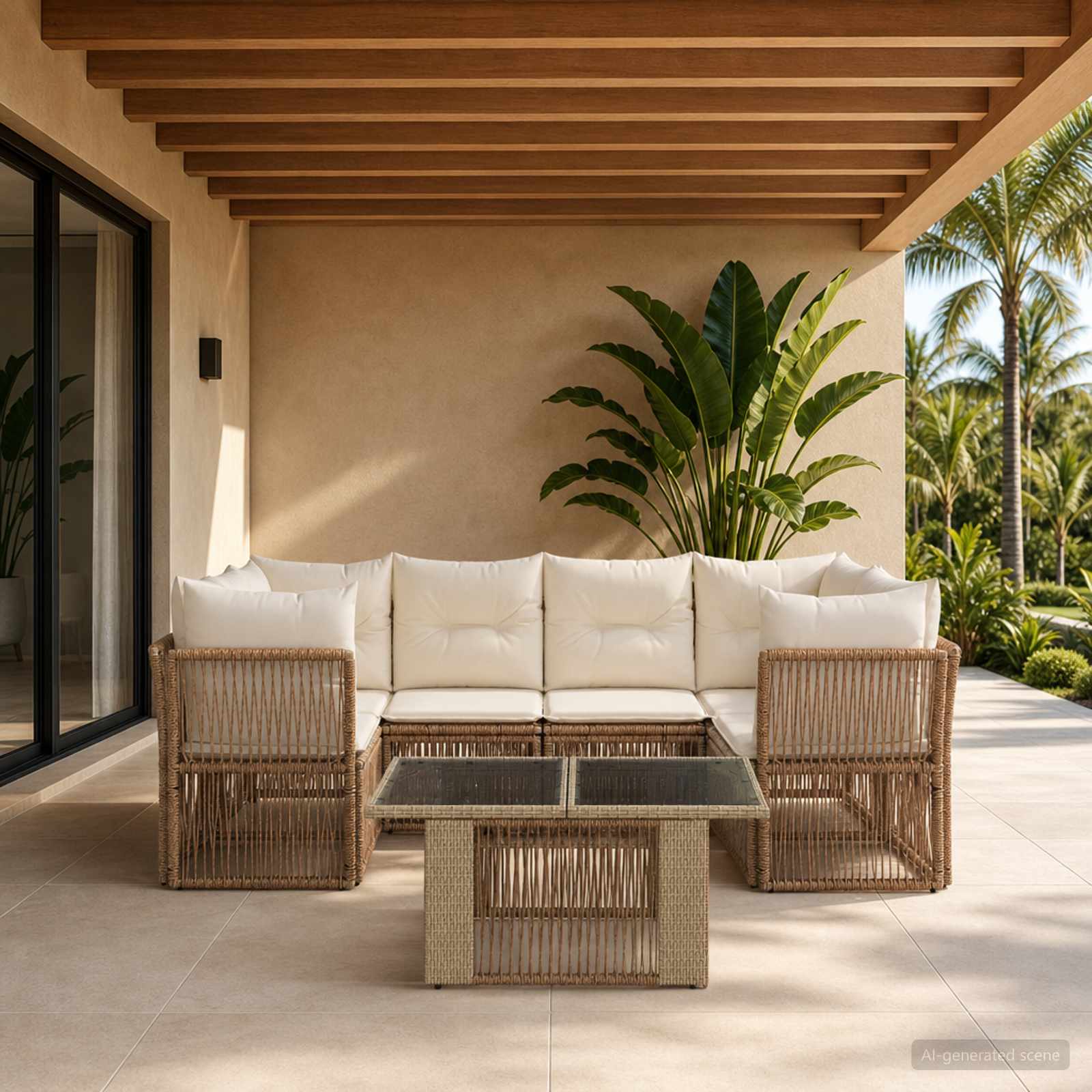 Gartensofa-set 7 stk. Beige Poly-Rattan