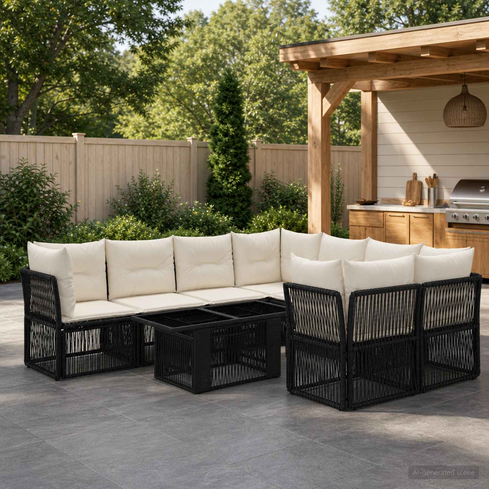 Gartensofa-set 9 stk. Schwarz Poly-Rattan