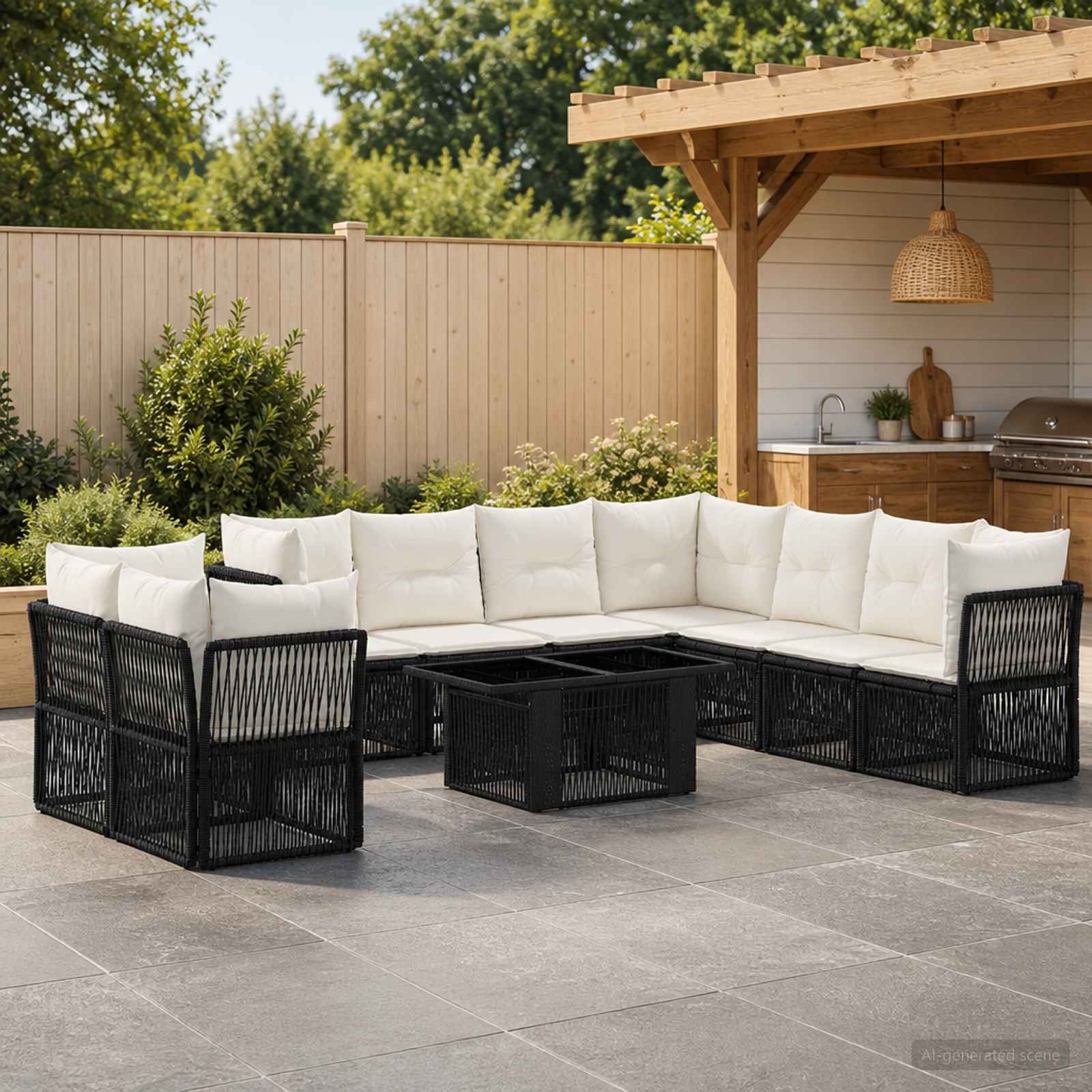 Gartensofa-set 10 stk. Schwarz Poly-Rattan