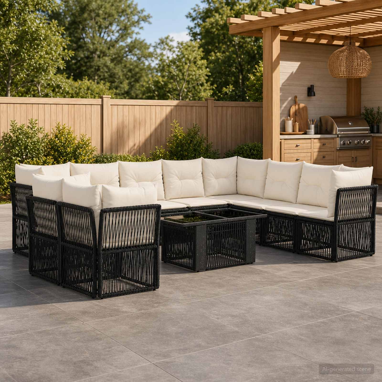 Gartensofa-set 11 stk. Schwarz Poly-Rattan