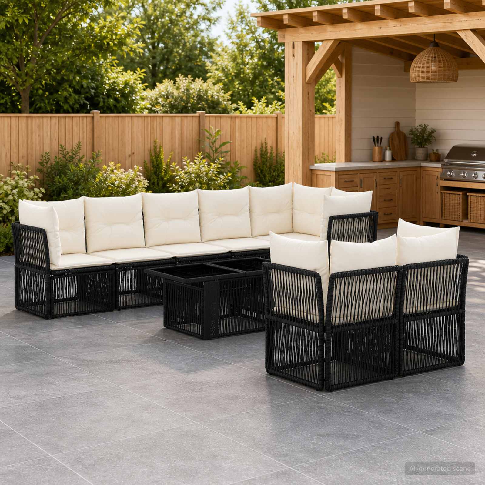 Gartensofa-set 8 stk. Schwarz Poly-Rattan