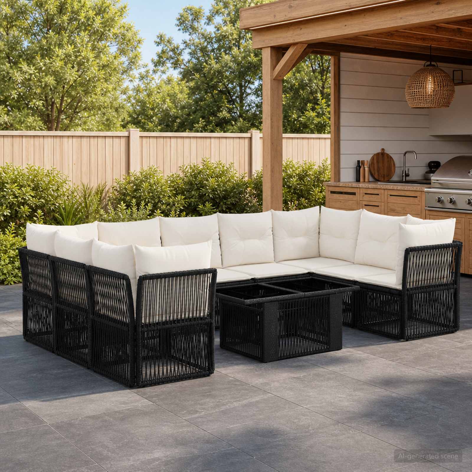 Gartensofa-set 10 stk. Schwarz Poly-Rattan