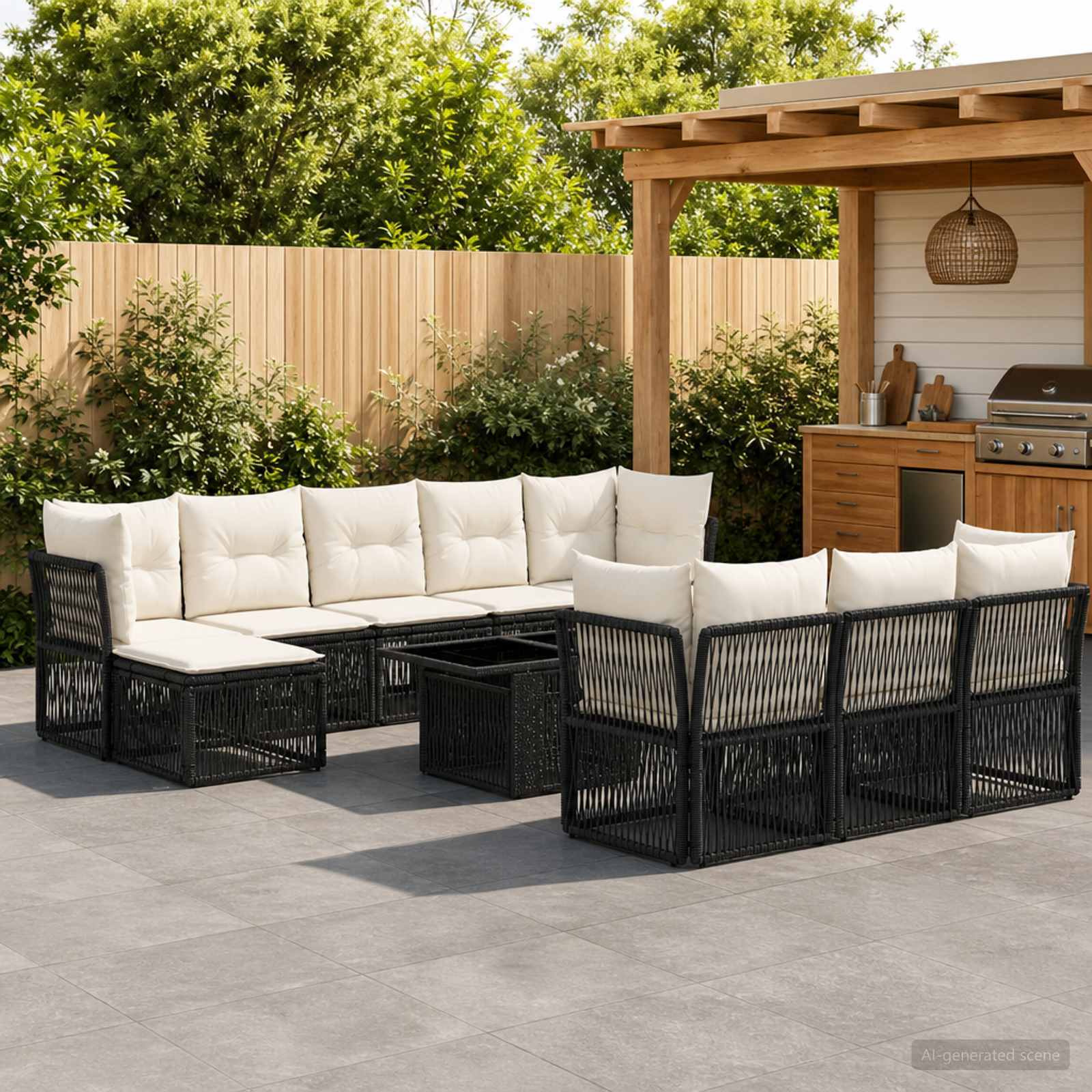 Gartensofa-set 11 stk. Schwarz Poly-Rattan