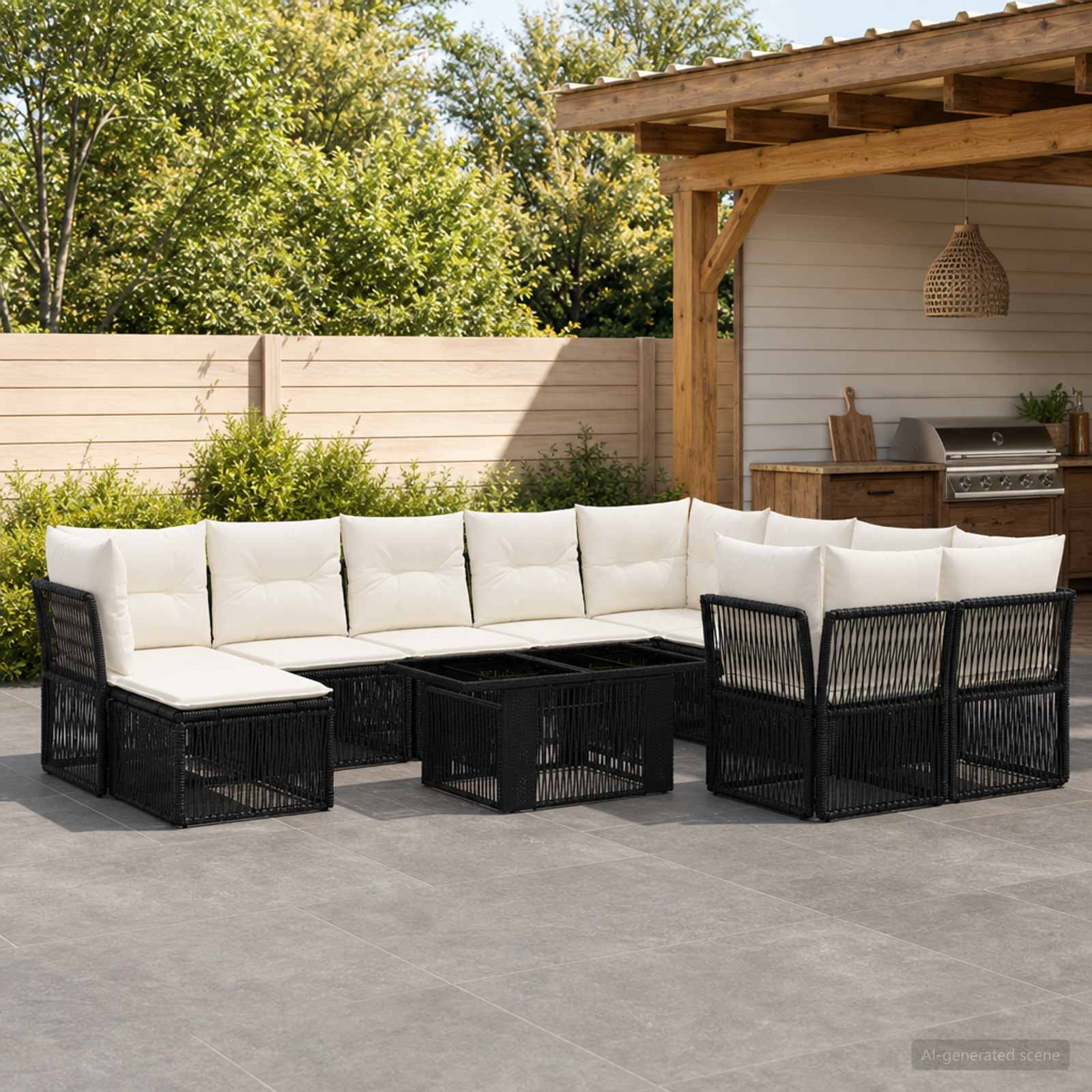 Gartensofa-set 11 stk. Schwarz Poly-Rattan