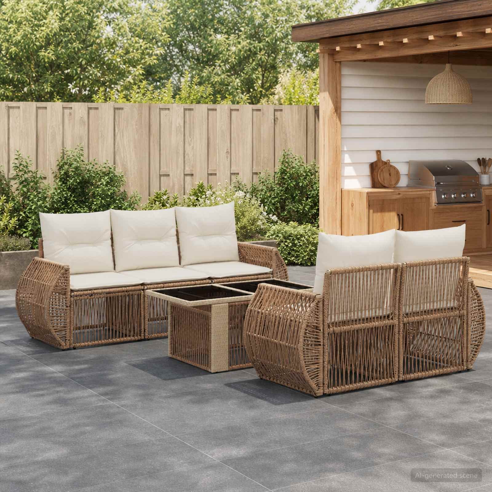 Gartensofa-set 6 stk. Beige und Cremeweiß Poly-Rattan