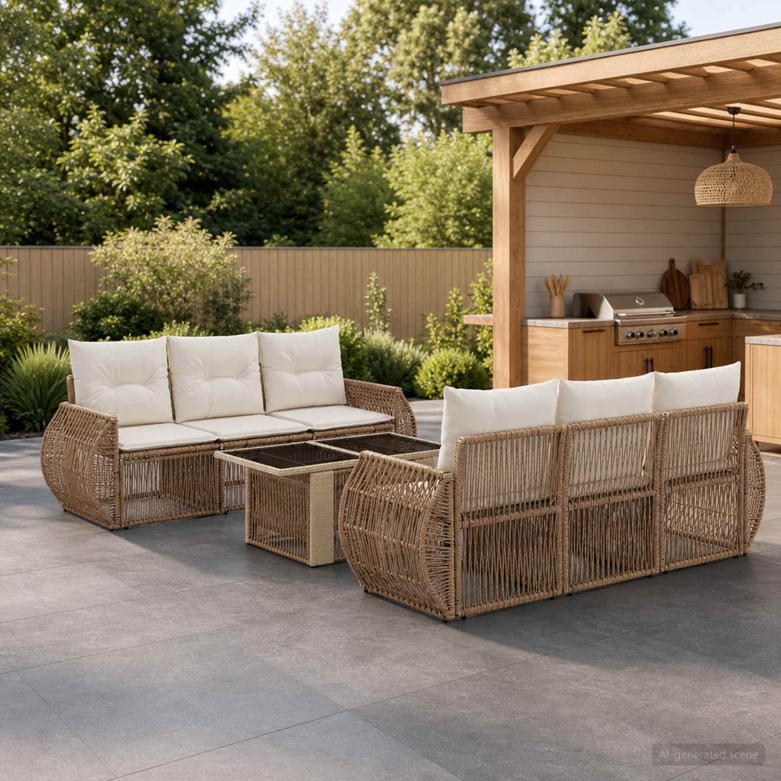 Gartensofa-set 7 stk. Beige und Cremeweiß Poly-Rattan