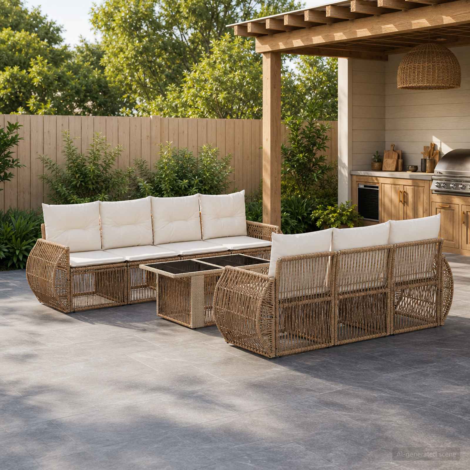 Gartensofa-set 8 stk. Beige und Cremeweiß Poly-Rattan