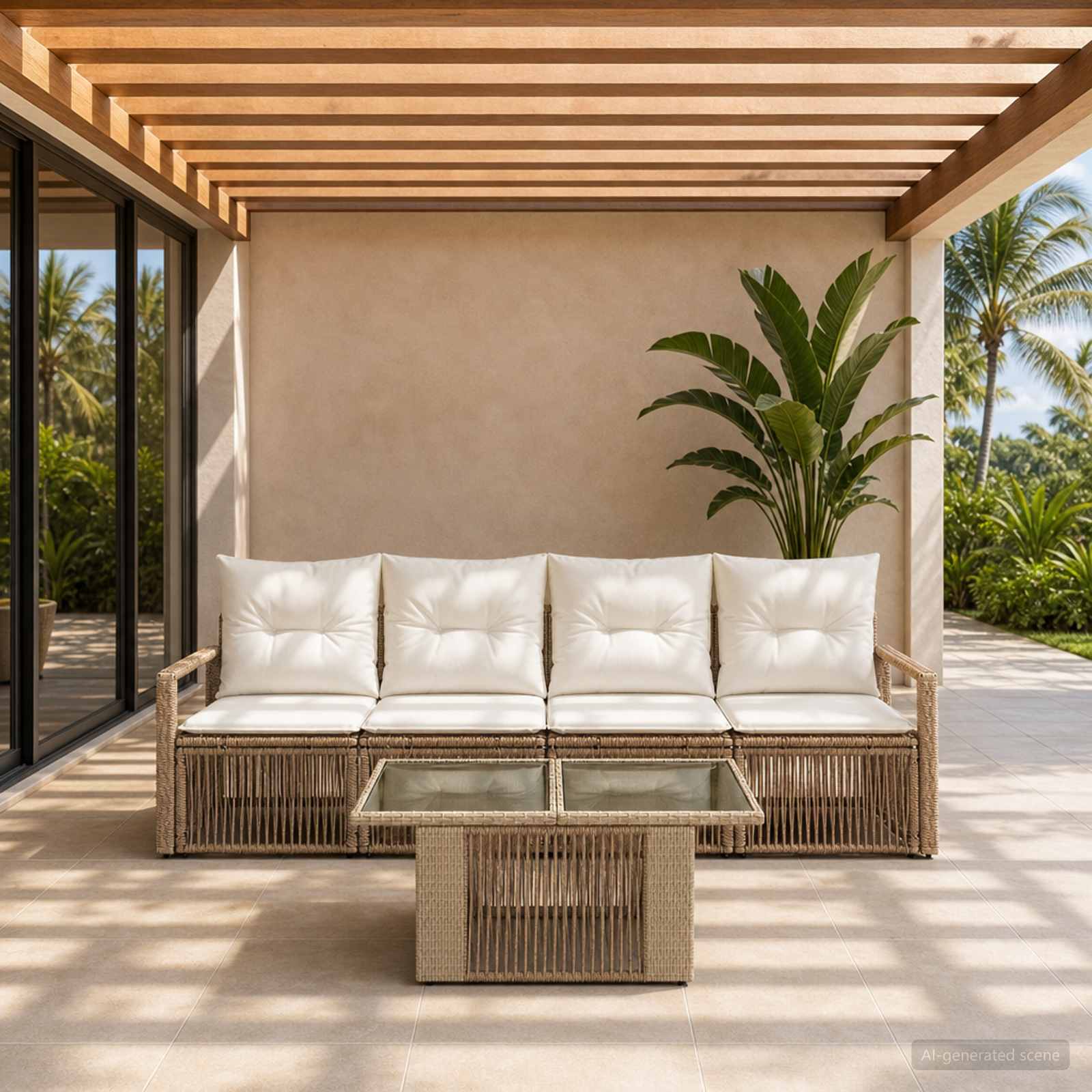 Gartensofa-set 5 stk. Beige und Cremeweiß Poly-Rattan