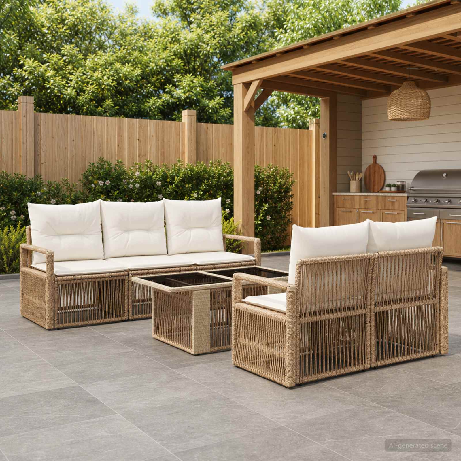 Gartensofa-set 6 stk. Beige und Cremeweiß Poly-Rattan