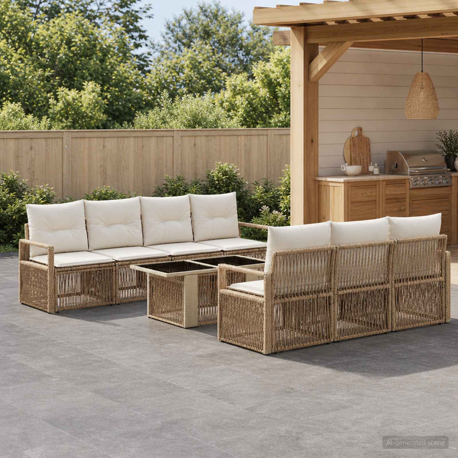 Gartensofa-set 8 stk. Beige und Cremeweiß Poly-Rattan