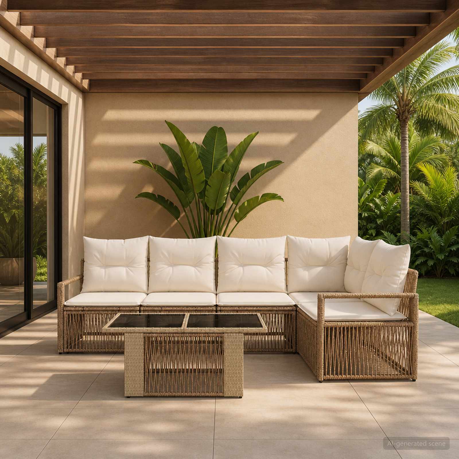 Gartensofa-set 6 stk. Beige und Cremeweiß Poly-Rattan