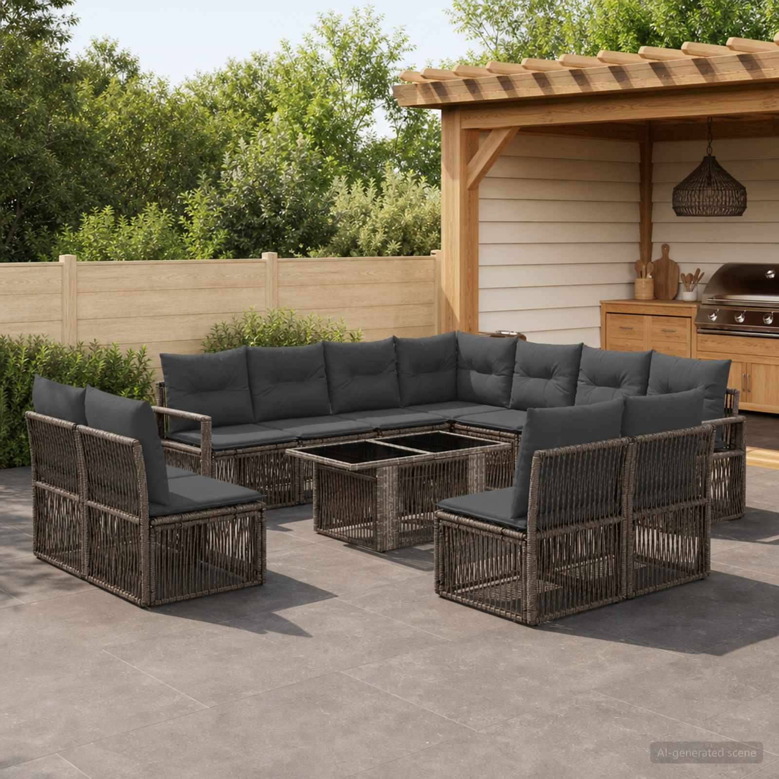 Gartensofa-set 12 Stk. Grau und Dunkelgrau Poly-Rattan