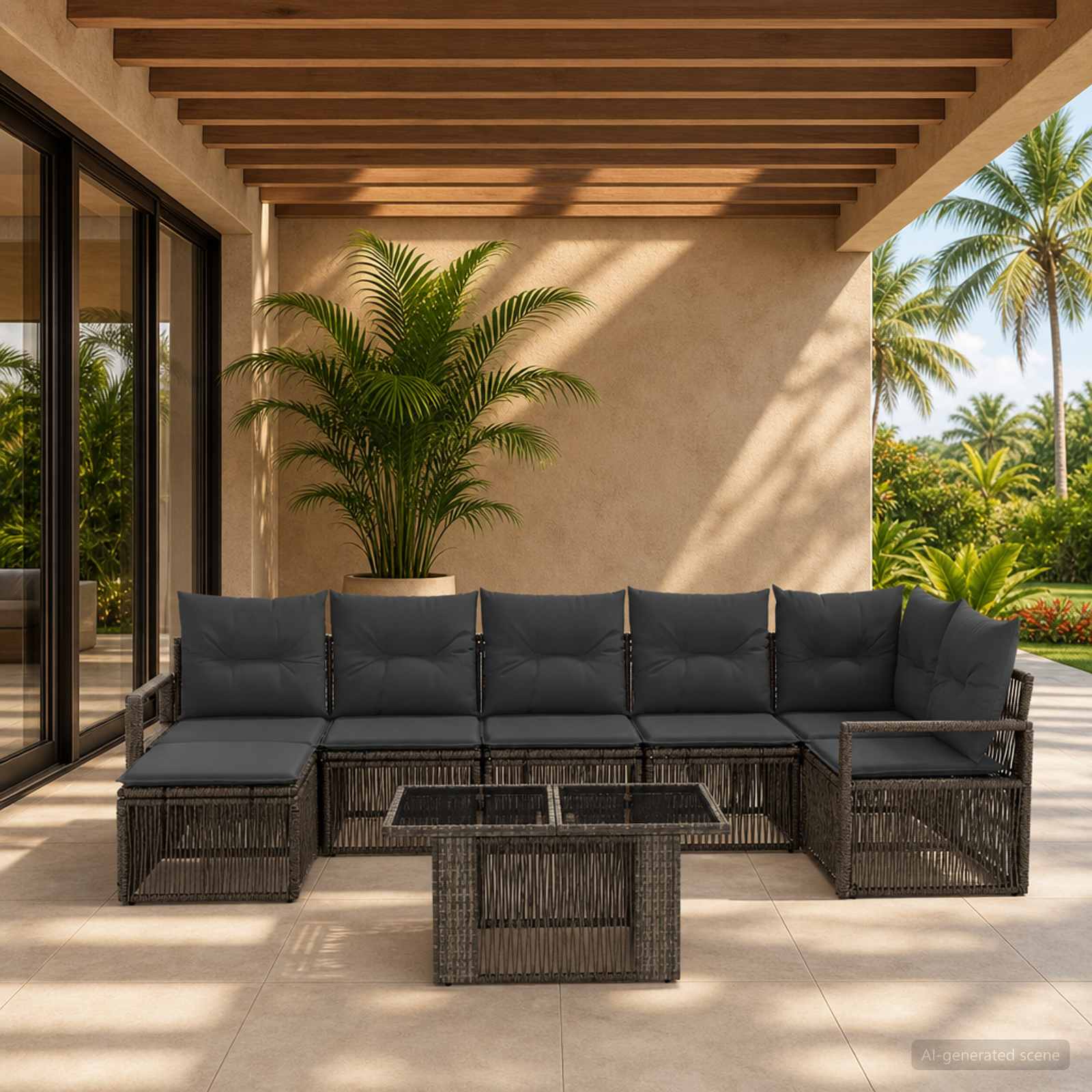 Gartensofa-set 8 stk. Grau und Dunkelgrau Poly-Rattan
