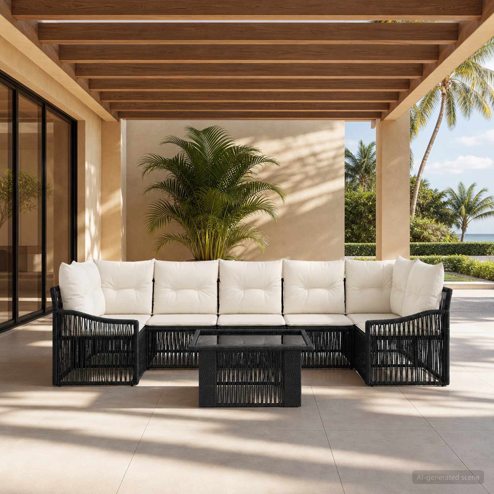 Gartensofa-set 8 stk. Schwarz und Cremeweiß Poly-Rattan