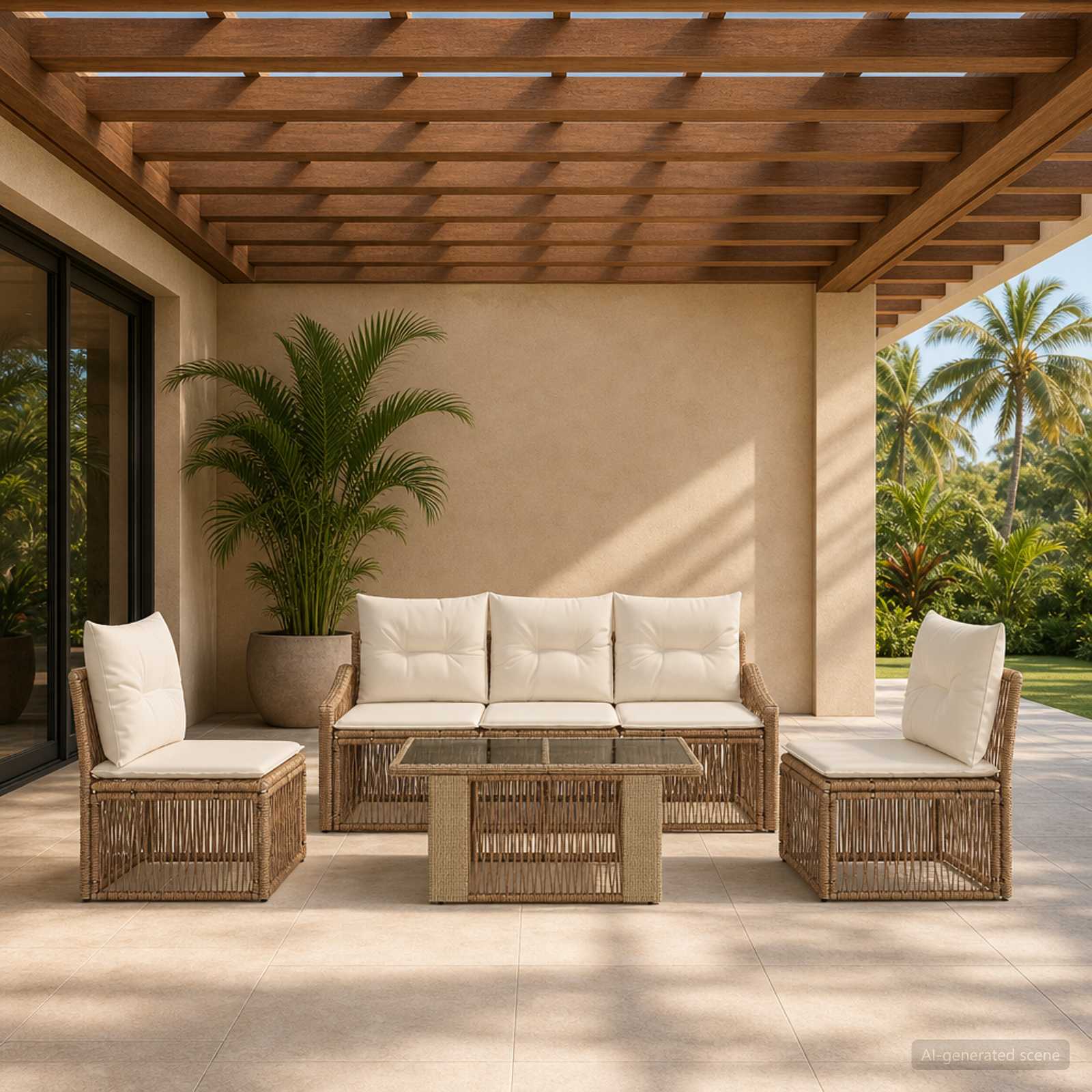 Gartensofa-set 6 stk. Beige und Cremeweiß Poly-Rattan