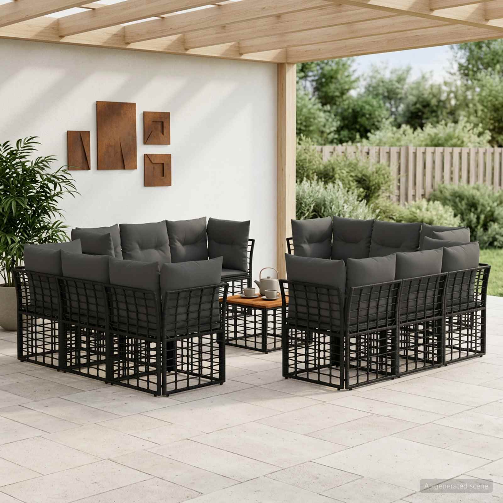 Outdoor-Sofagarnitur 13 stk. Schwarz und Dunkelgrau Polyester