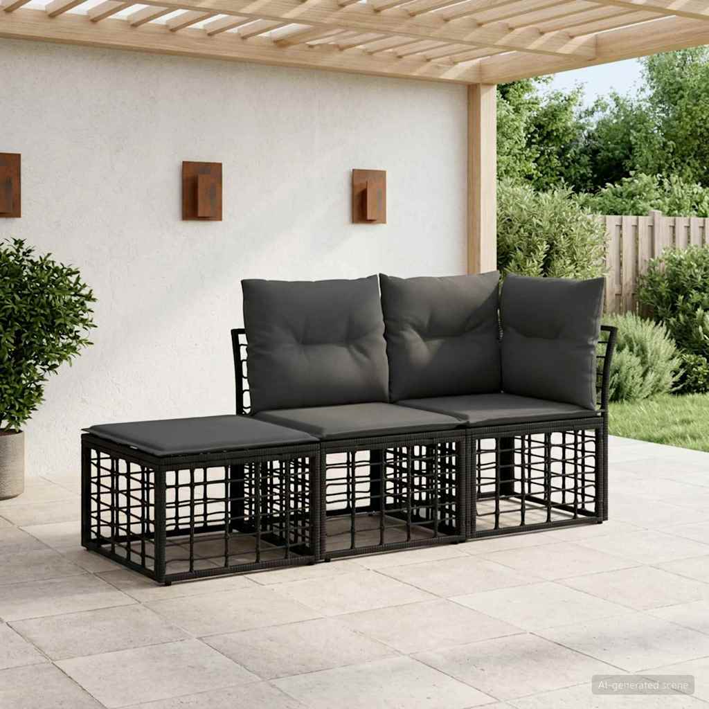 Outdoor-Sofagarnitur 3 stk. Schwarz Polyester