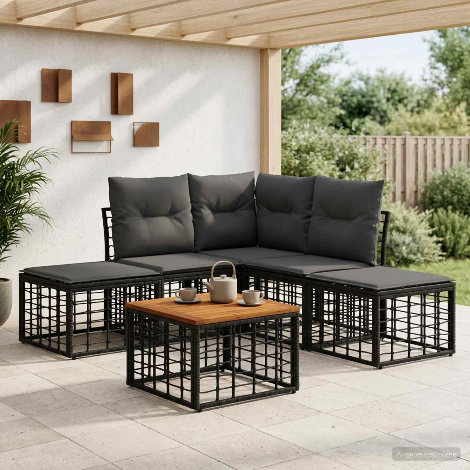 Outdoor-Sofagarnitur 6 stk. Schwarz und Dunkelgrau Polyester