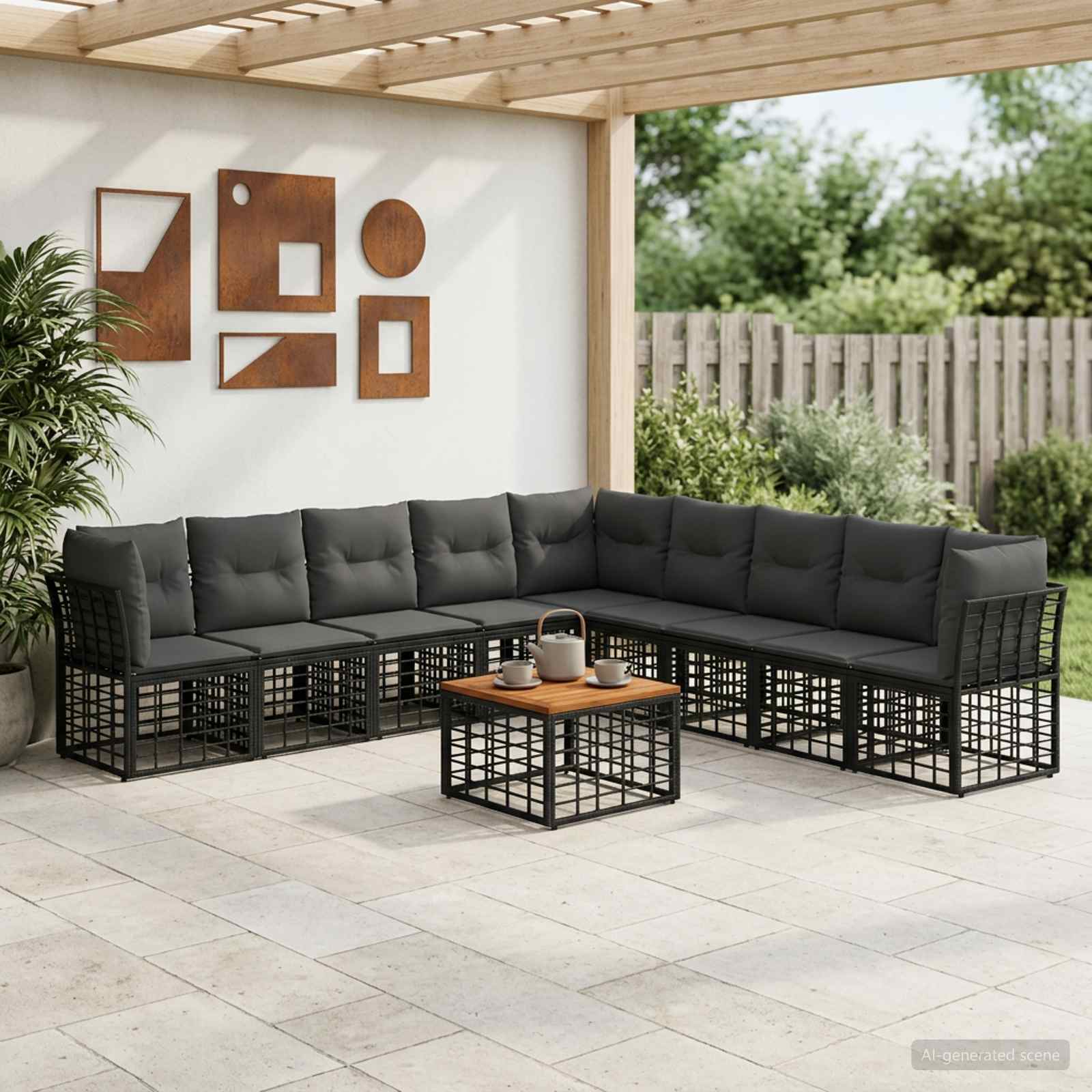 Outdoor-Sofagarnitur 10 stk. Schwarz und Dunkelgrau Polyester